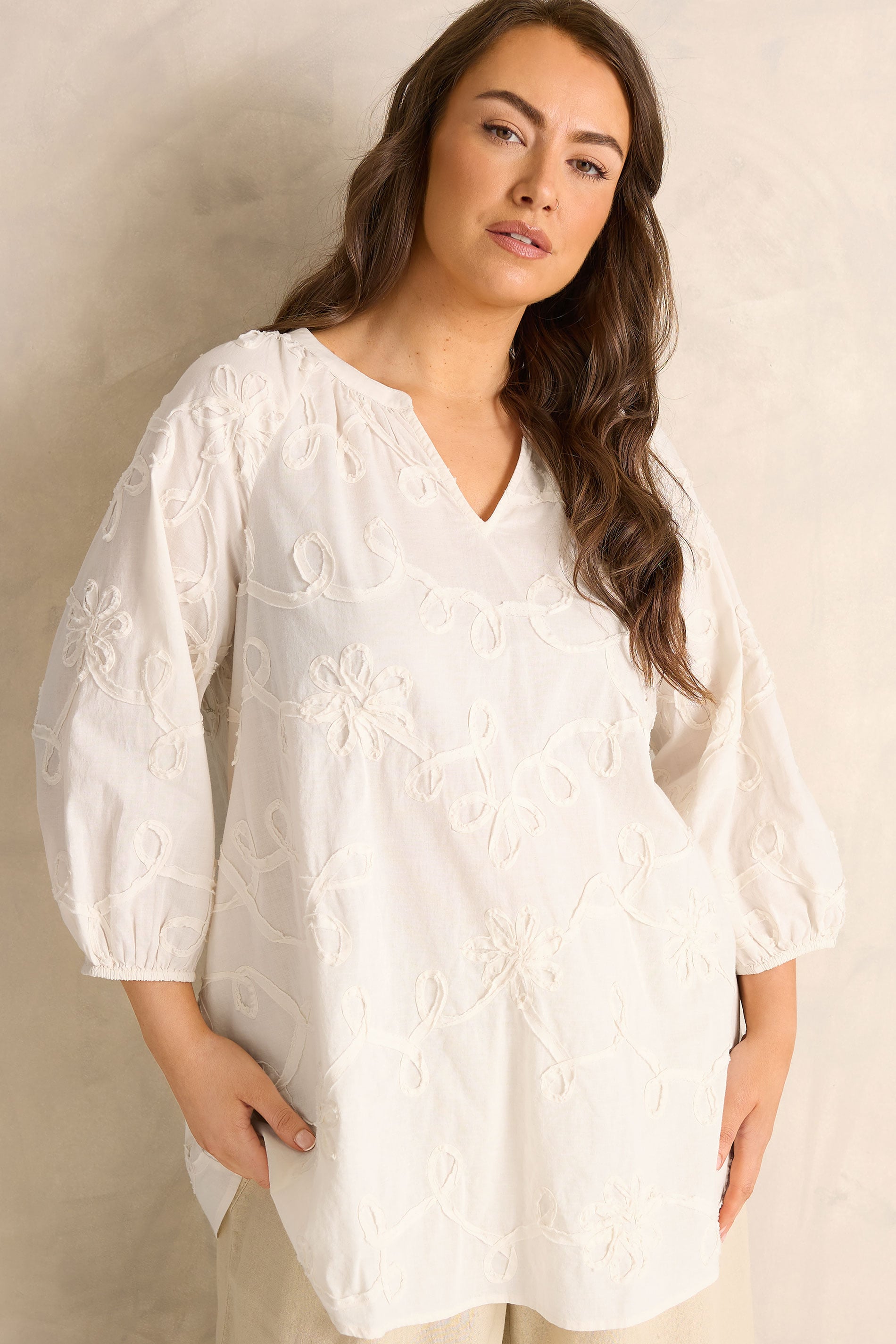 Evans Women's White Plus Ivory Floral Embroidered Cotton Blouse Size 18