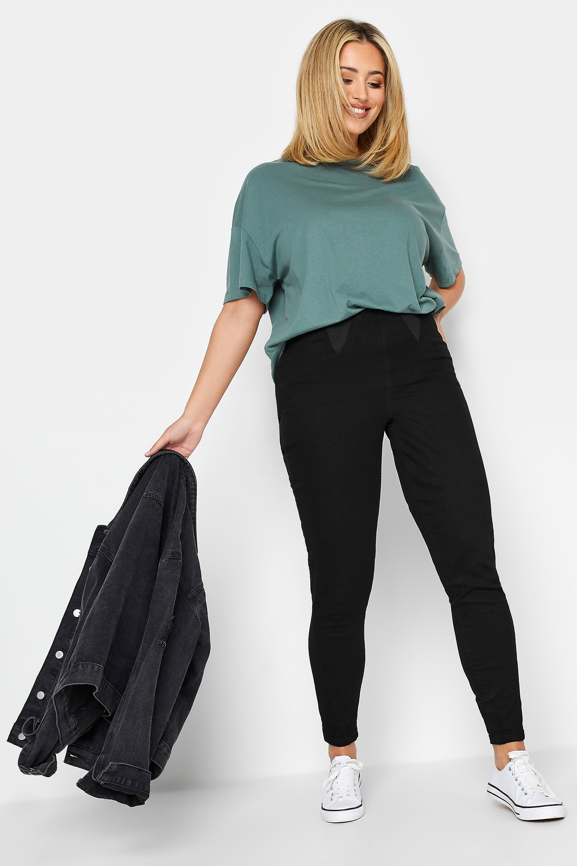 Plus Size Black Elasticated Insert Shaper Stretch Jeggings | Yours Clothing 2