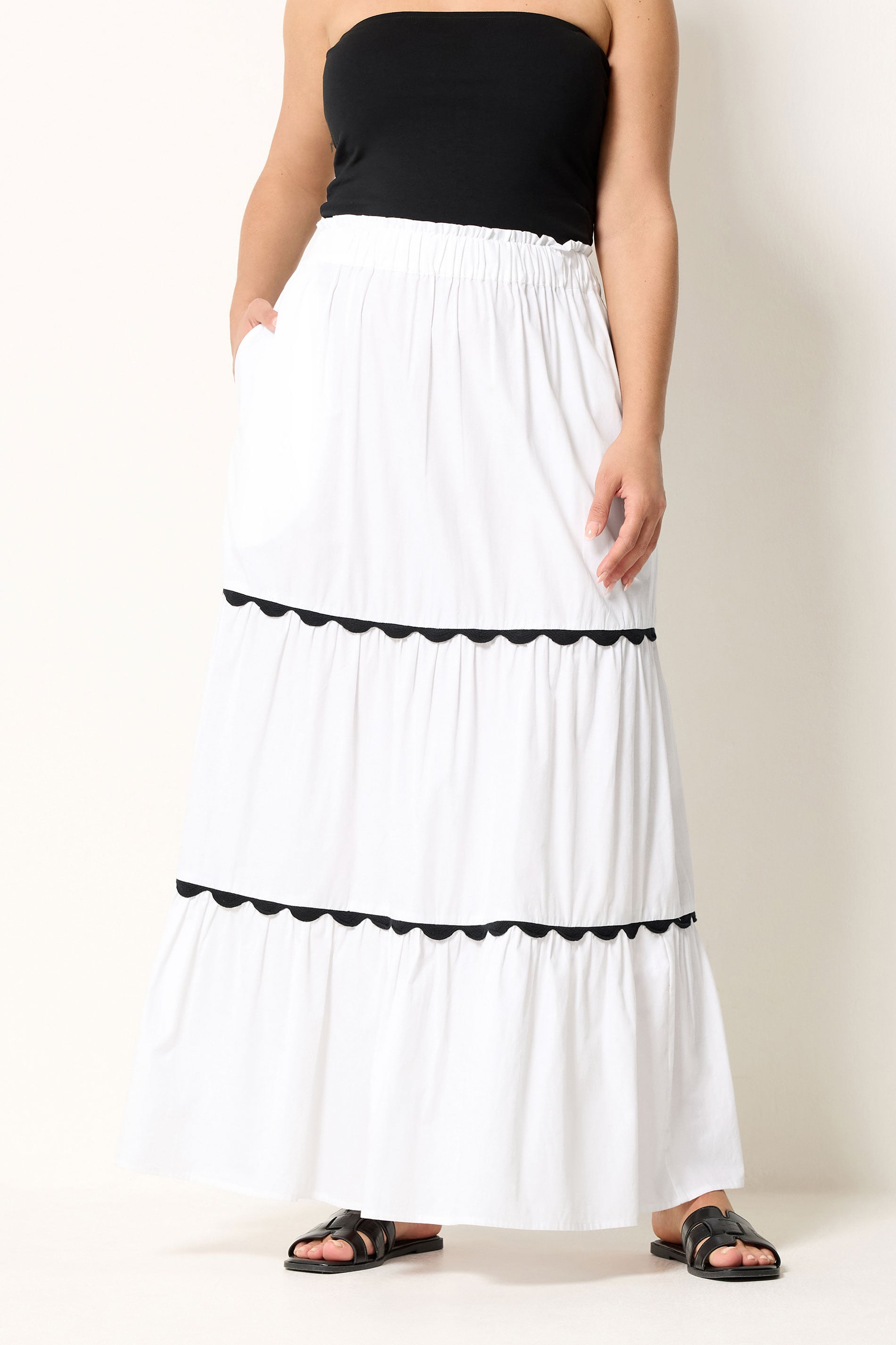 YOURS Plus Size White Scallop Trim Maxi Skirt | Yours Clothing 3