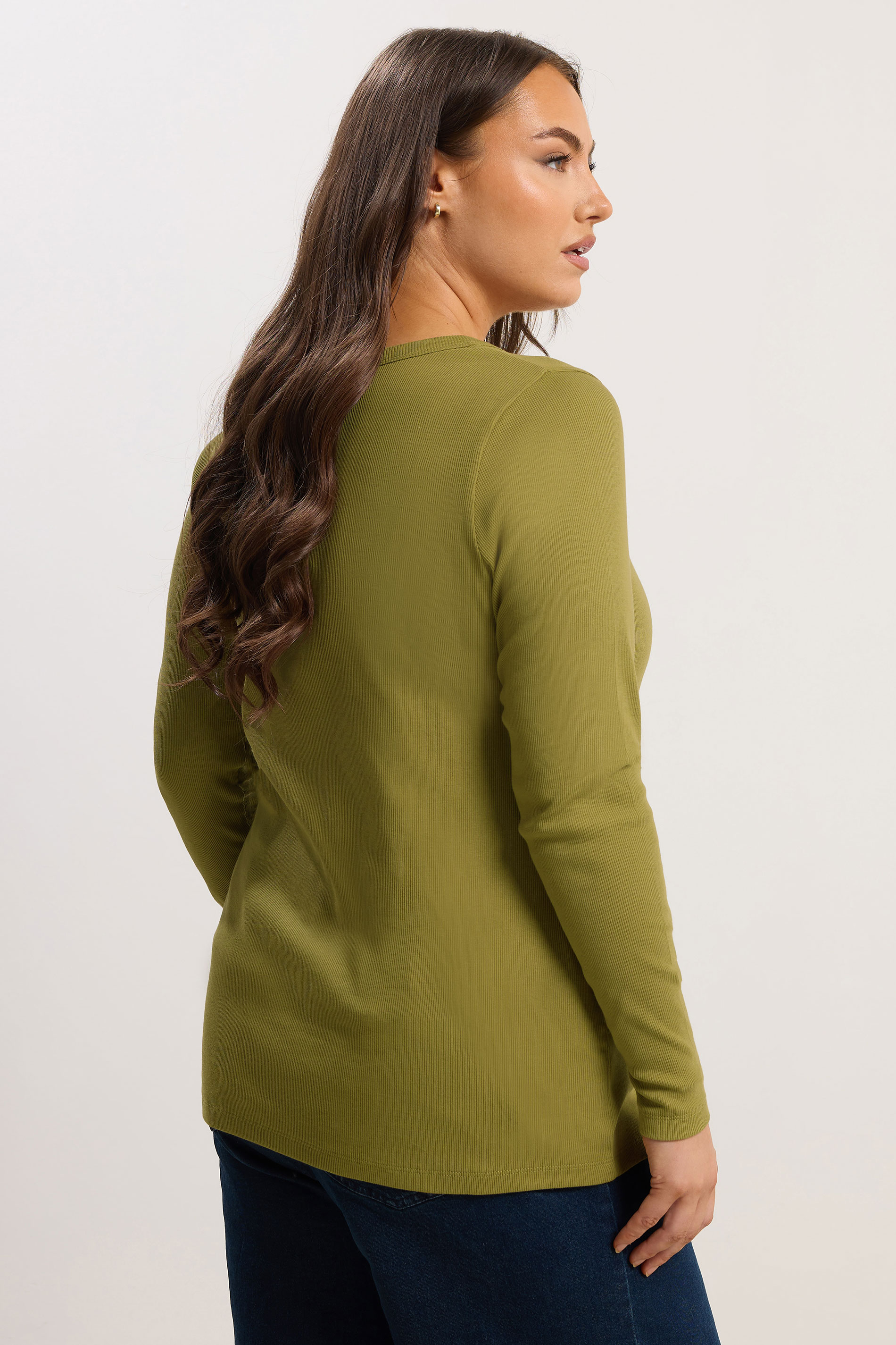 YOURS Plus Size Green Ribbed Scoop Neck Top | Yours Clothing 2