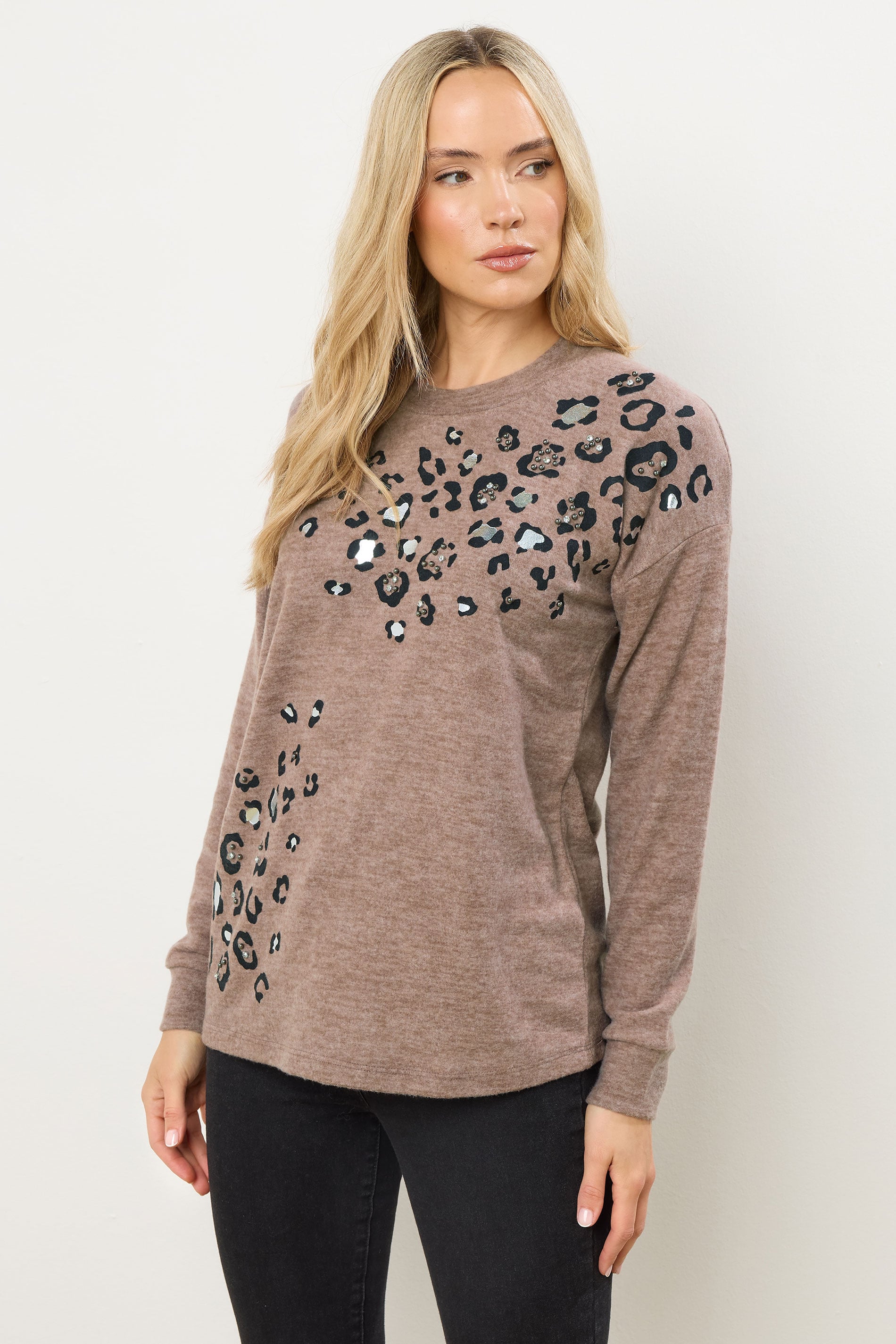 LTS Tall Brown Animal Embellished Jumper | Long Tall Sally 3