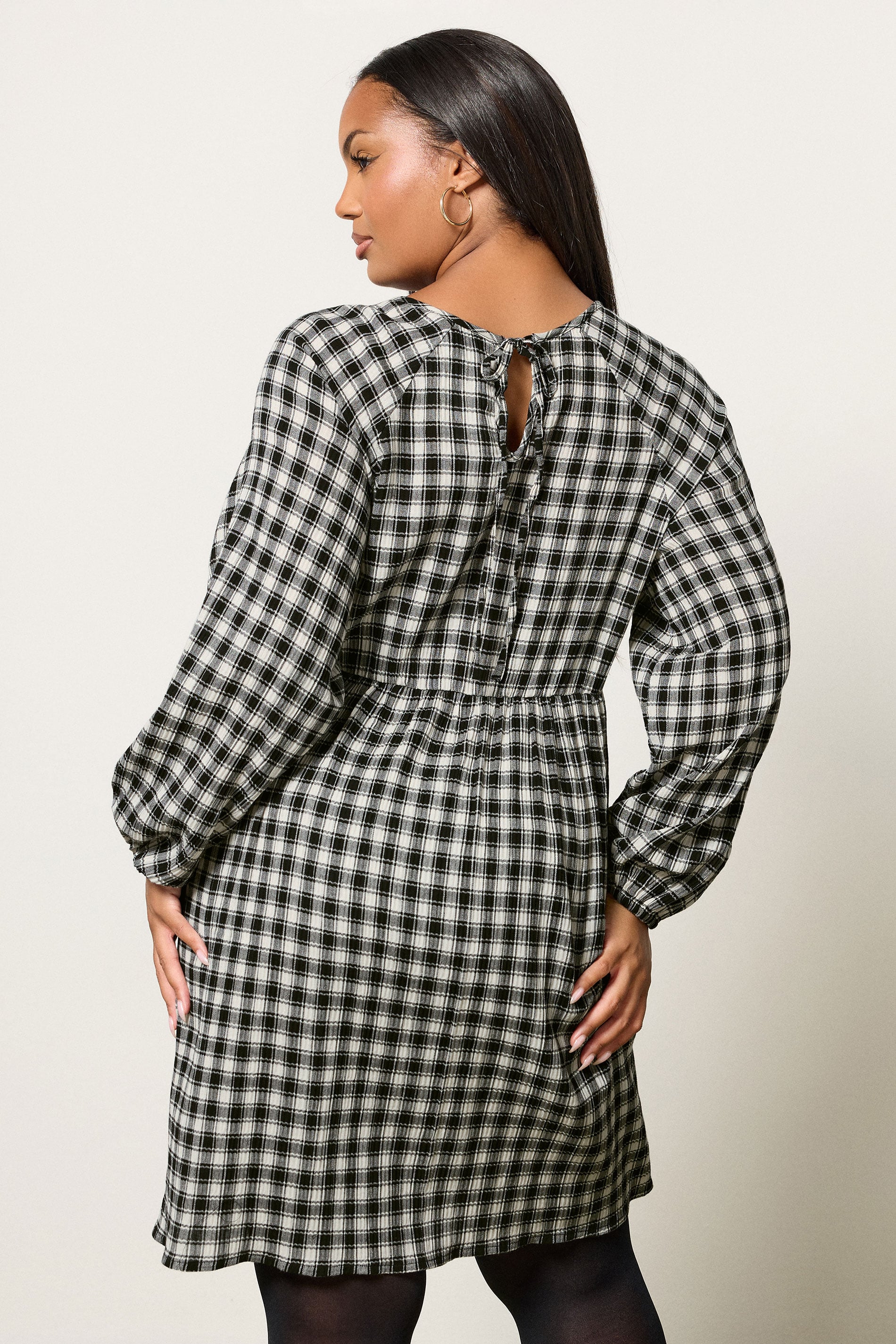 YOURS Plus Size Black Check Textured Smock Dress | Yours Clothing  5