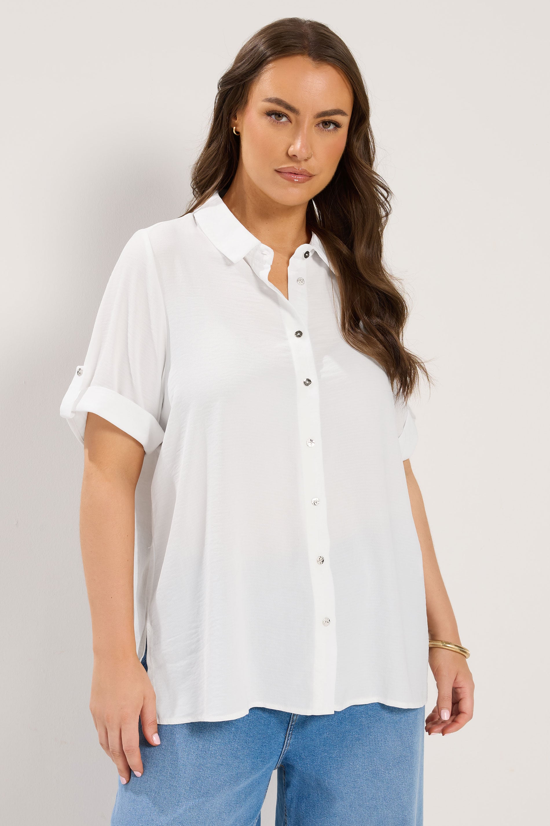 YOURS Plus Size White Relaxed Short Sleeve Shirt | Yours Clothing 1