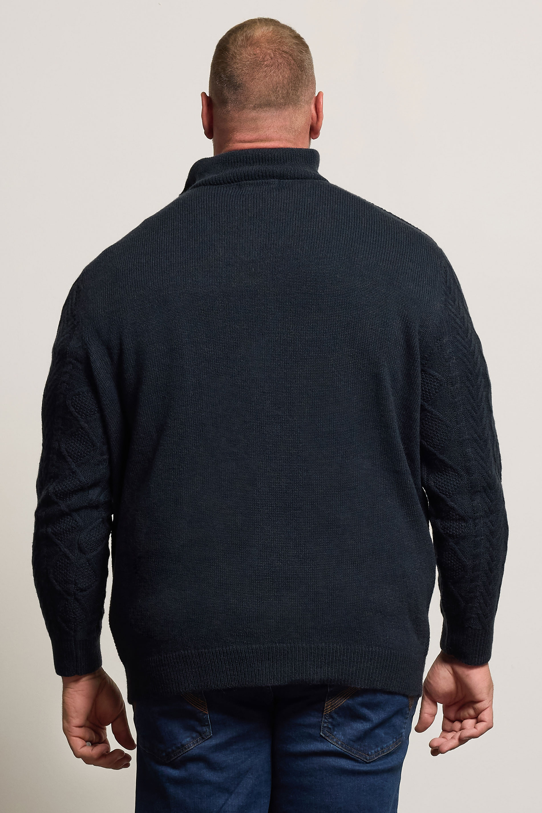 BadRhino Big & Tall Navy Blue Cable Knit Quarter Zip Jumper | BadRhino 2