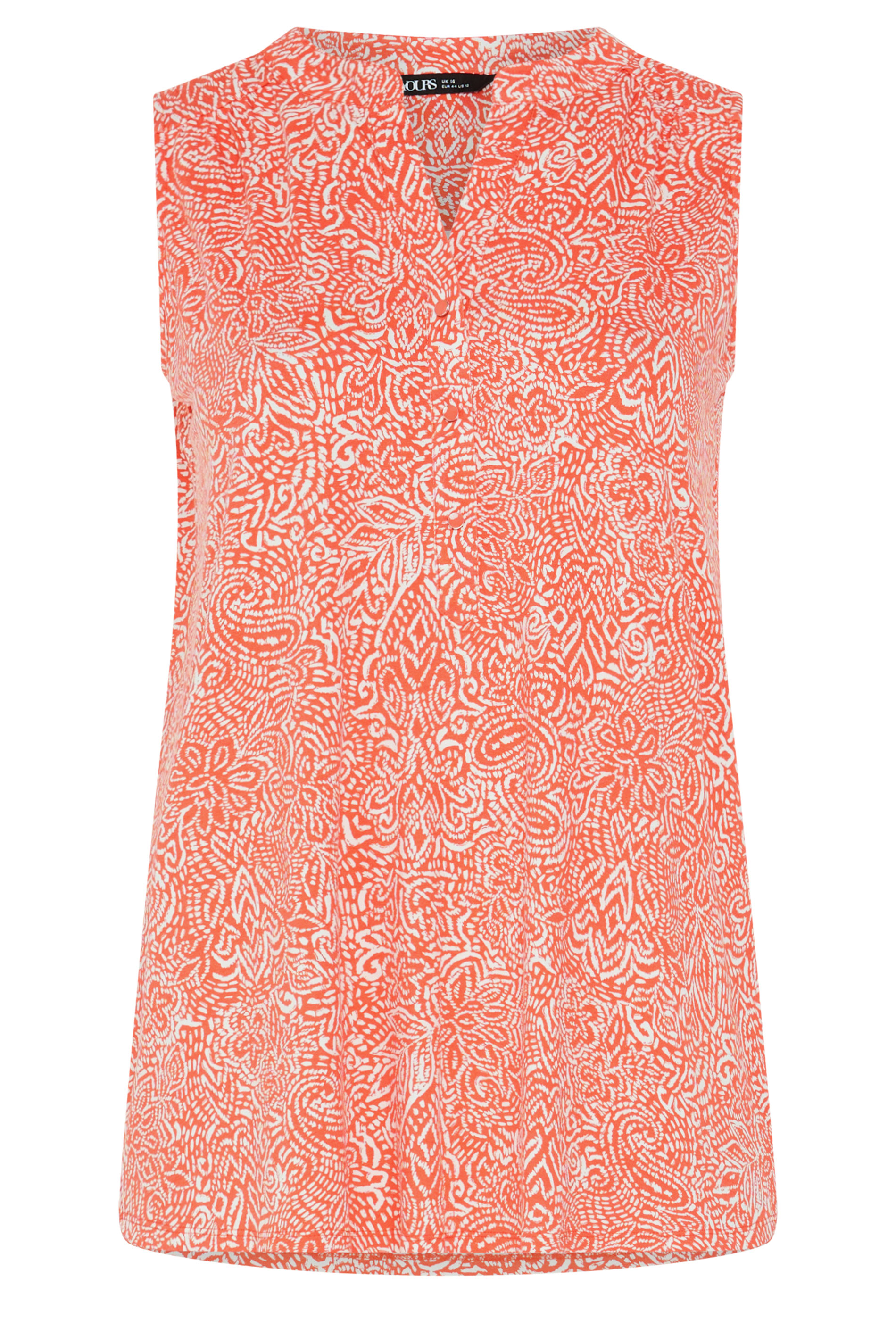 YOURS Plus Size Orange Floral Ikat Print Sleeveless Swing Blouse | Yours Clothing 5