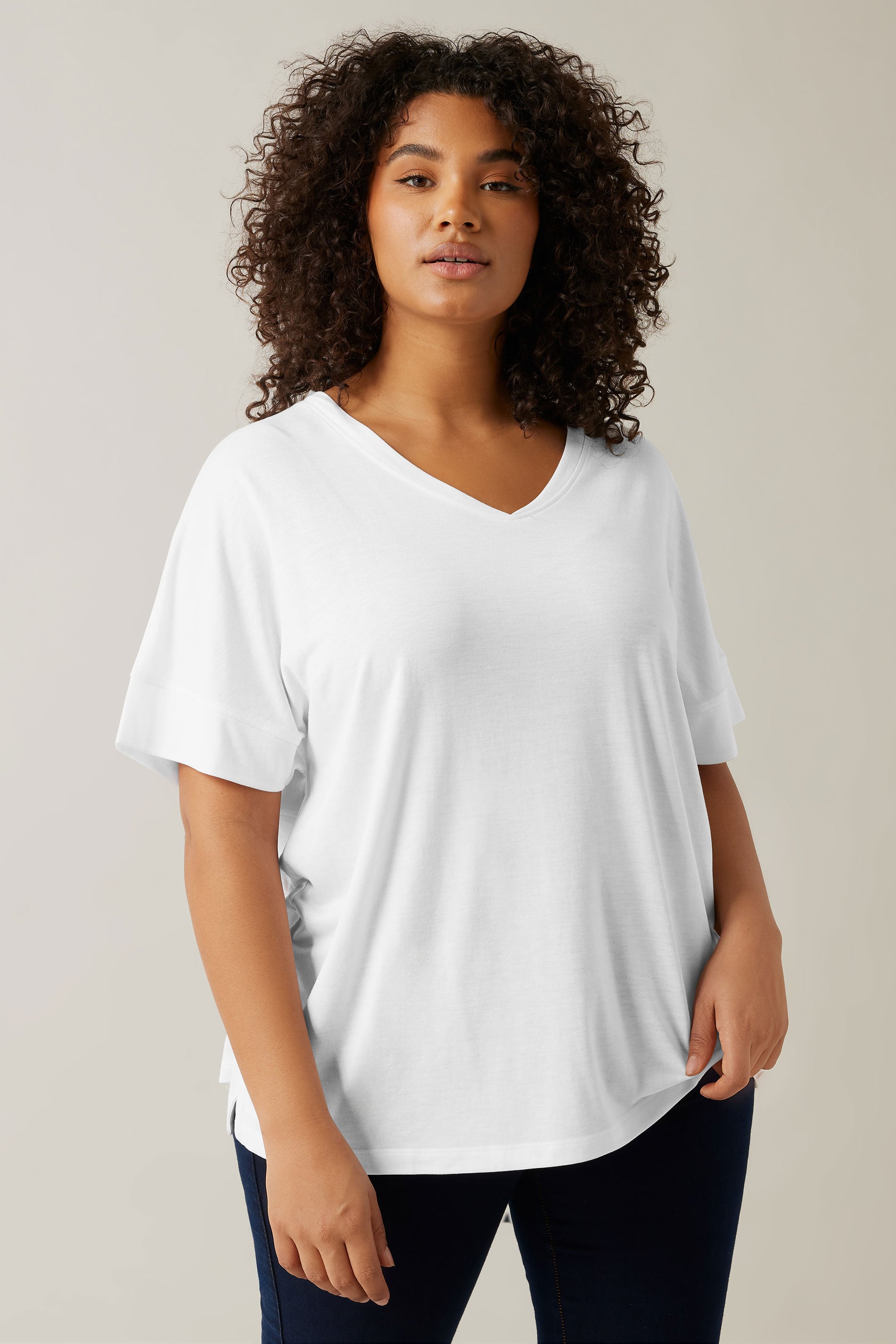 EVANS 2 PACK Plus Size White & Black V-Neck Modal Rich T-Shirts | Evans 1