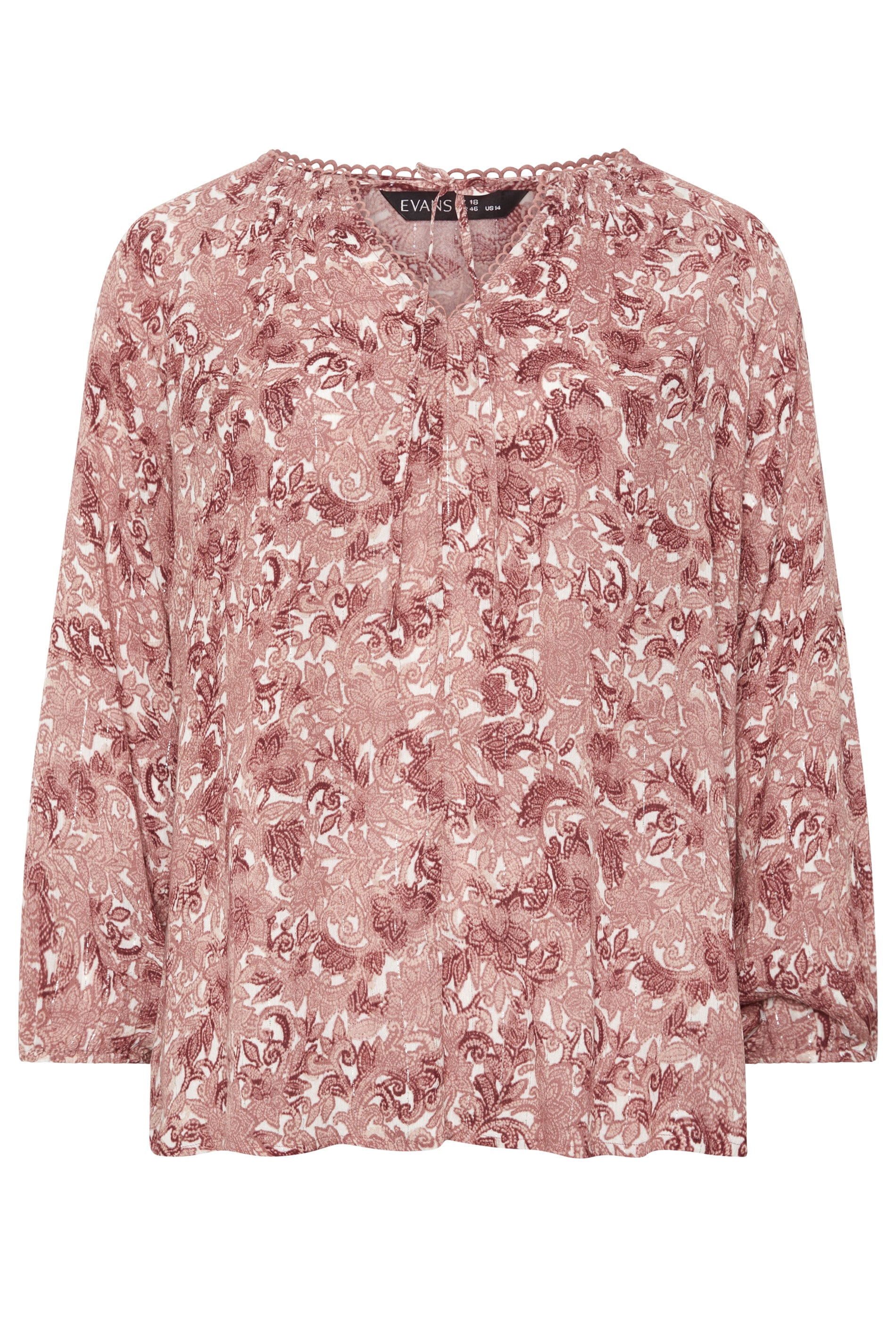 EVANS Plus Size Pink Paisley Long Sleeve Blouse | Evans 5