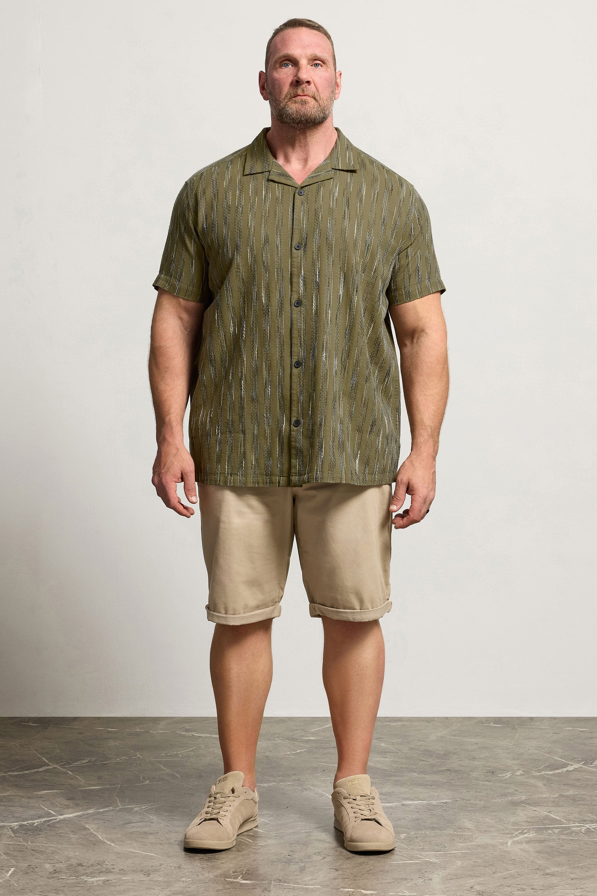 BadRhino Big & Tall Khaki Green Knitted Detail Revere Shirt | BadRhino 1