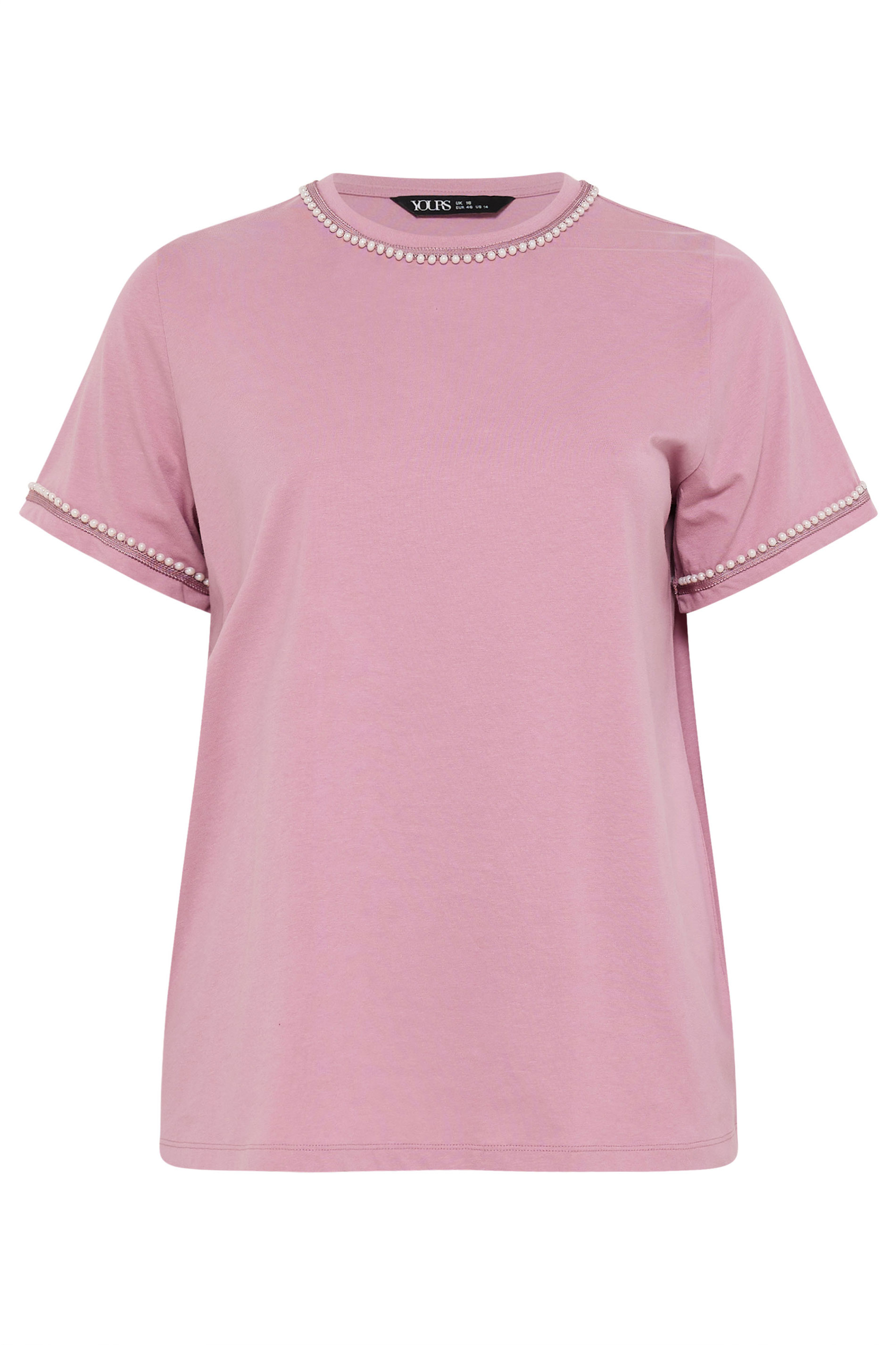 YOURS Plus Size Pink Pearl Trim T-Shirt | Yours Clothing 5