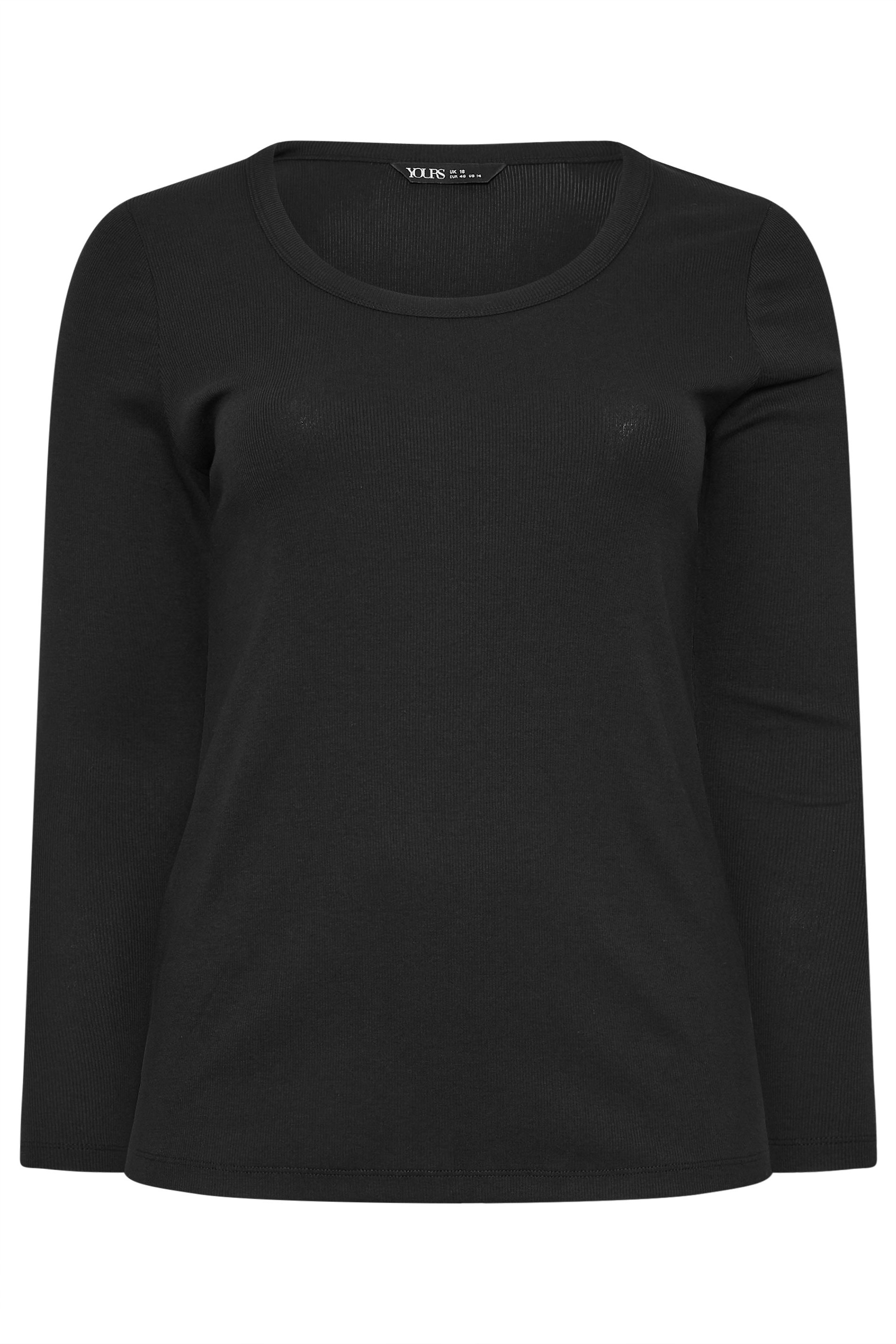 YOURS Plus Size Black Ribbed Scoop Neck Top | Yours Clothing 5