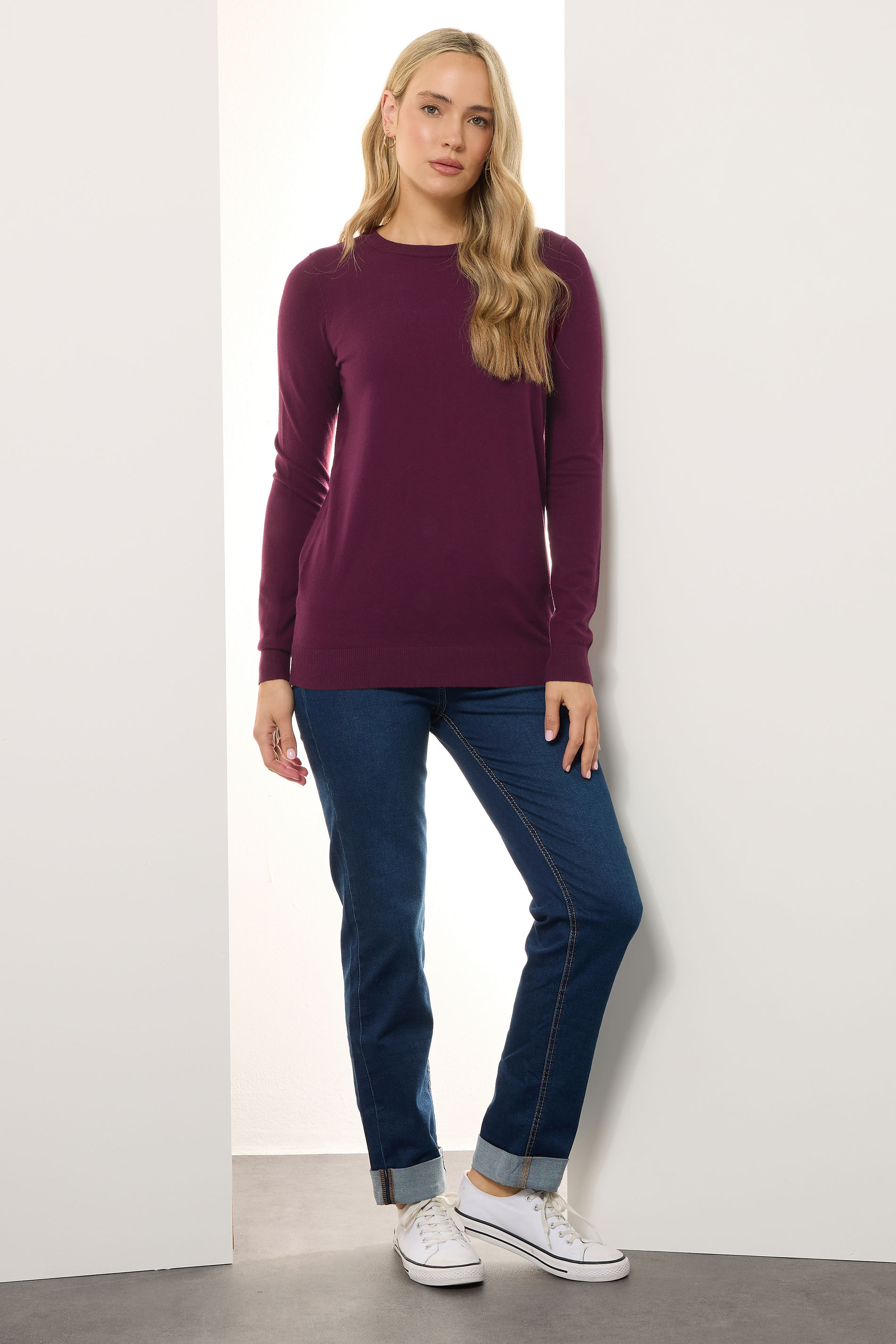 LTS Tall Dark Red Knitted Crew Neck Jumper | Long Tall Sally 1