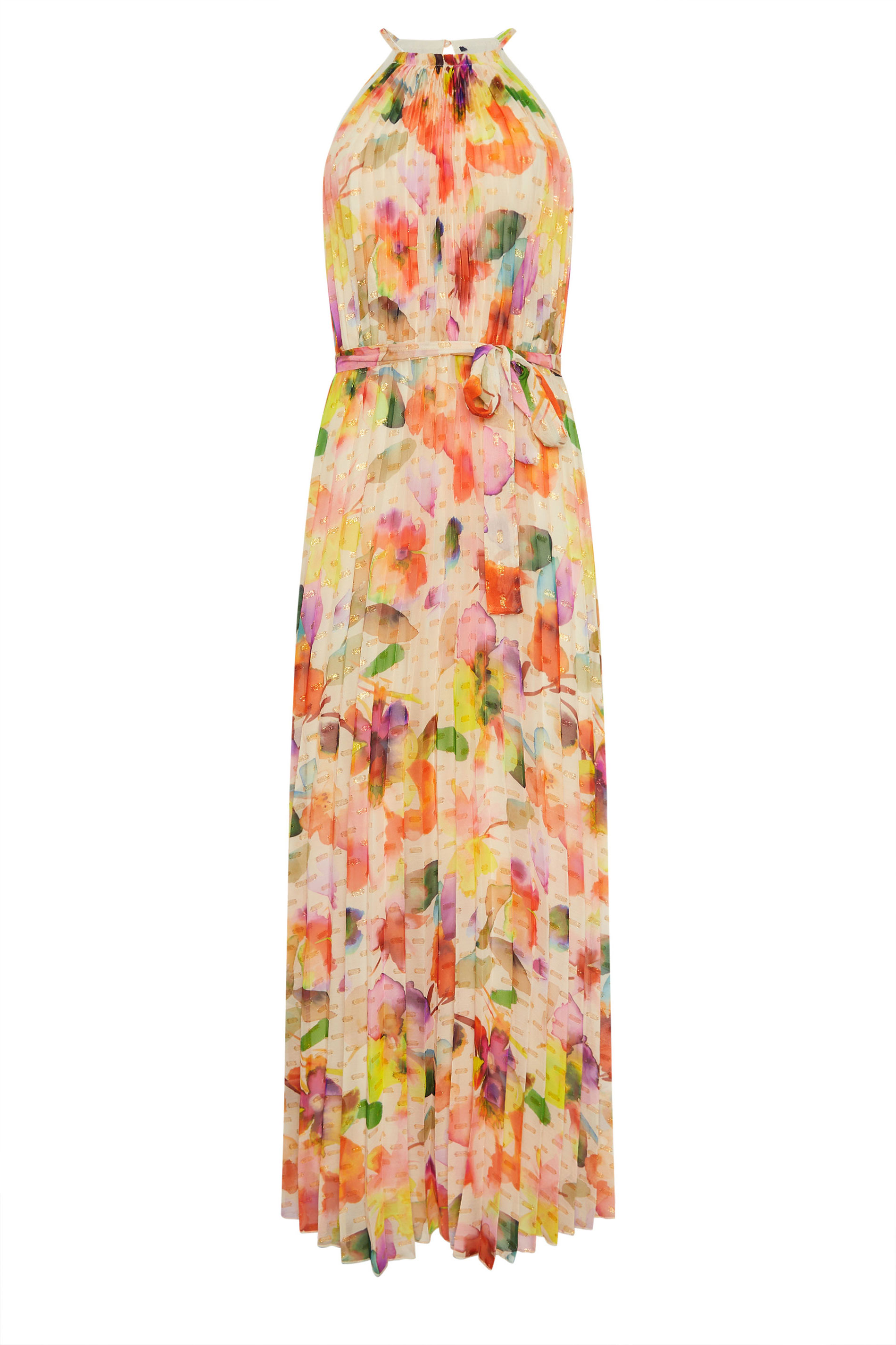 STAR Orange Abstract Pleated Halter Neck Maxi Dress | StarByJM 4