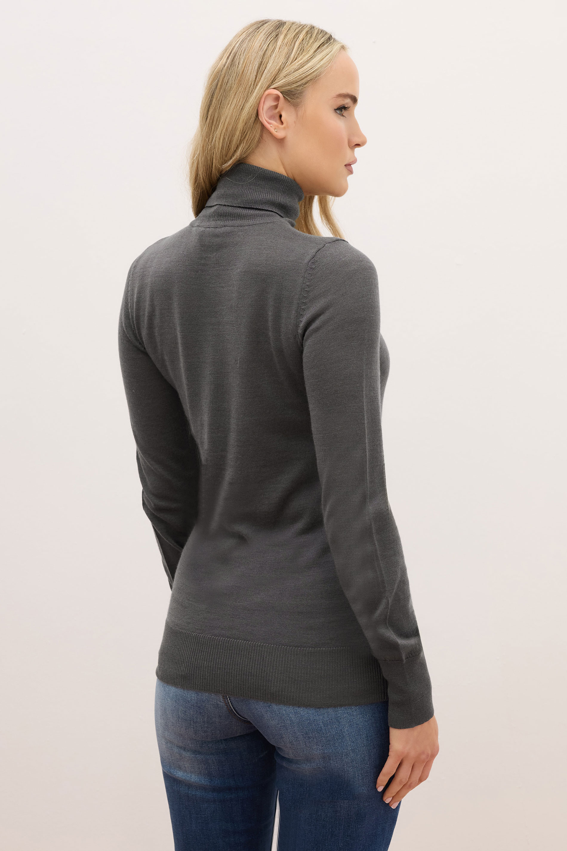 LTS PREMIUM Tall Dark Grey Merino Wool Roll Neck Jumper | Long Tall Sally 2