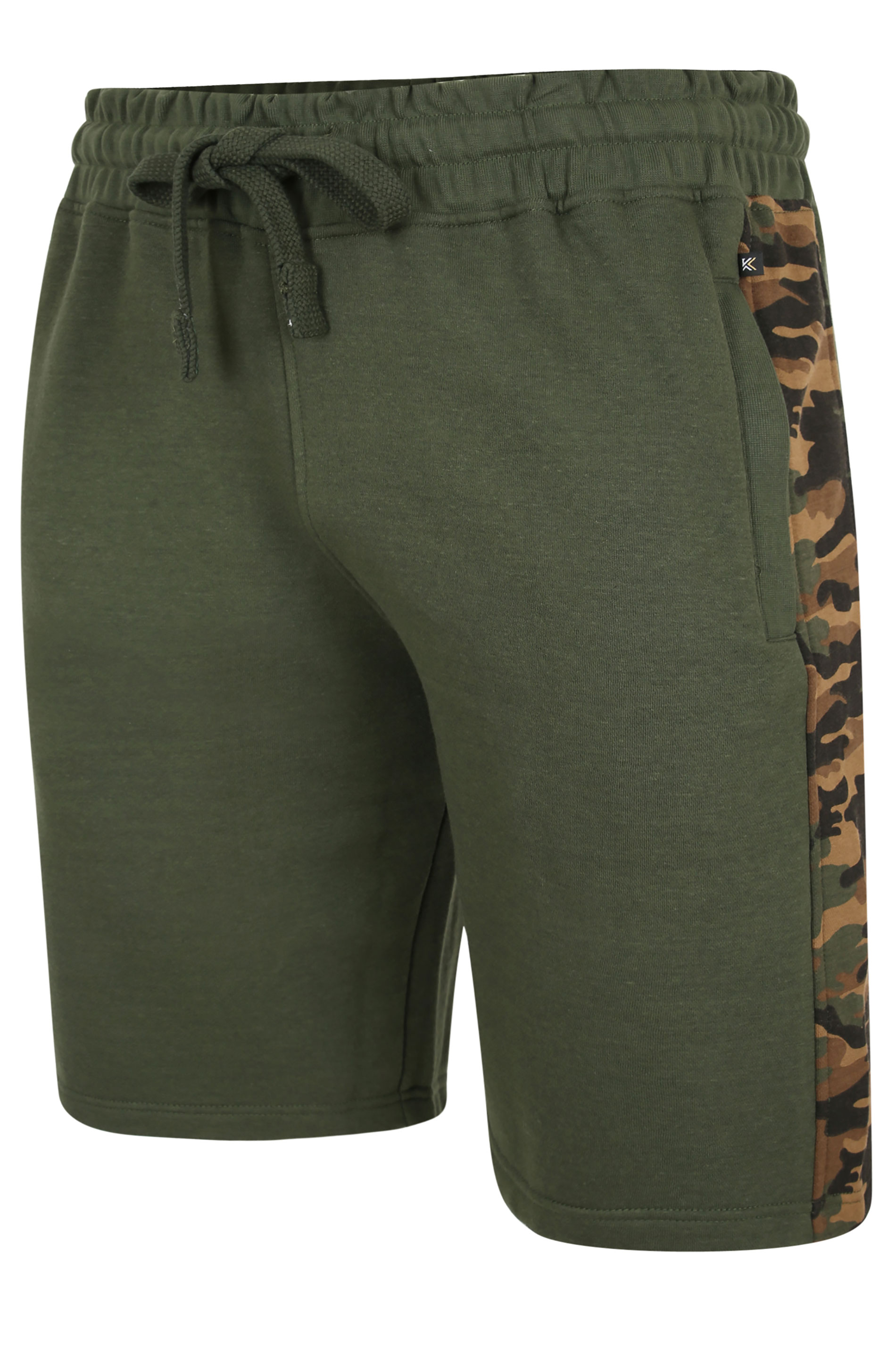 KAM Khaki Green Camo Panel Jogger Shorts | BadRhino  2