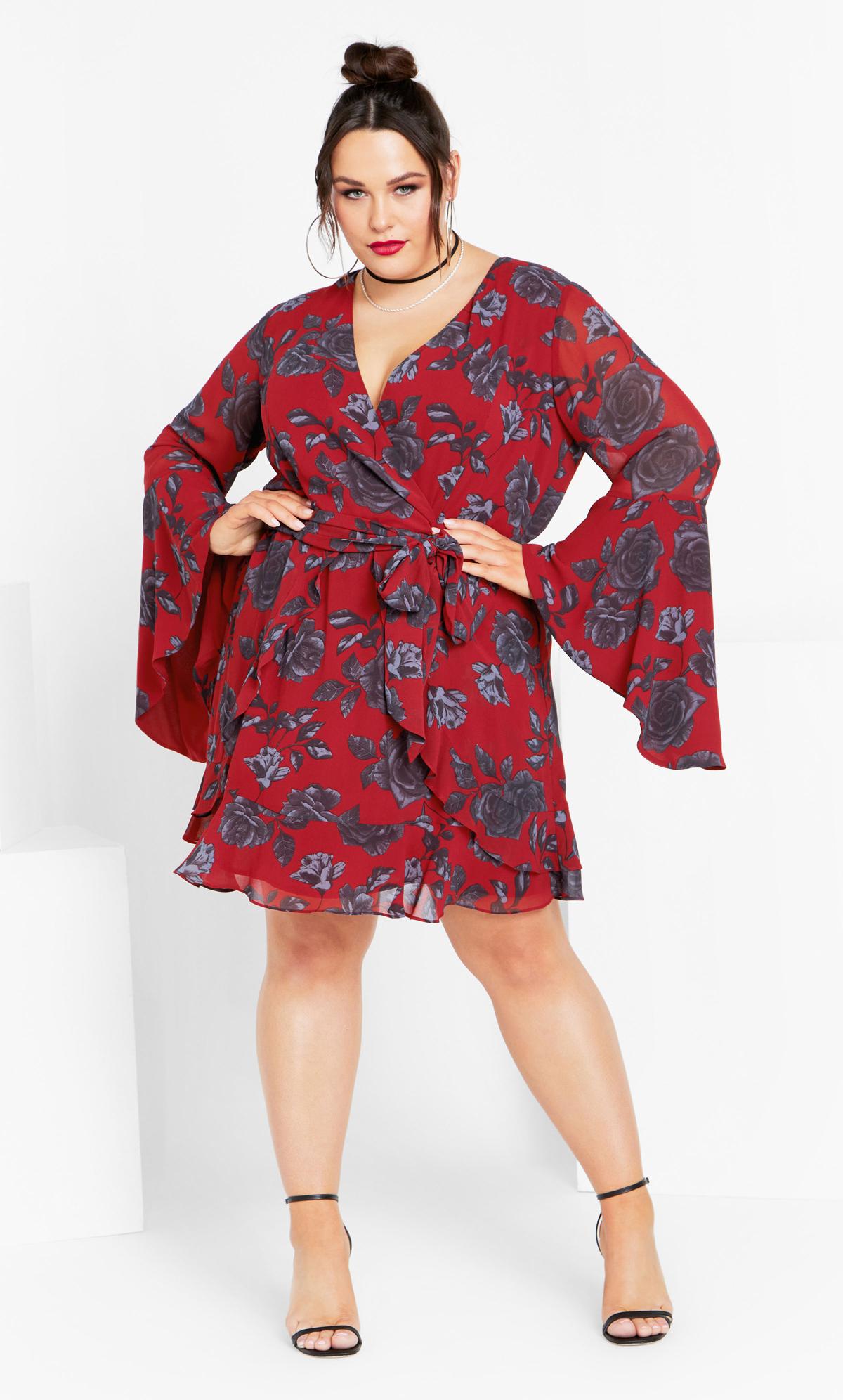 City Chic Red Rose Wrap Dress 1