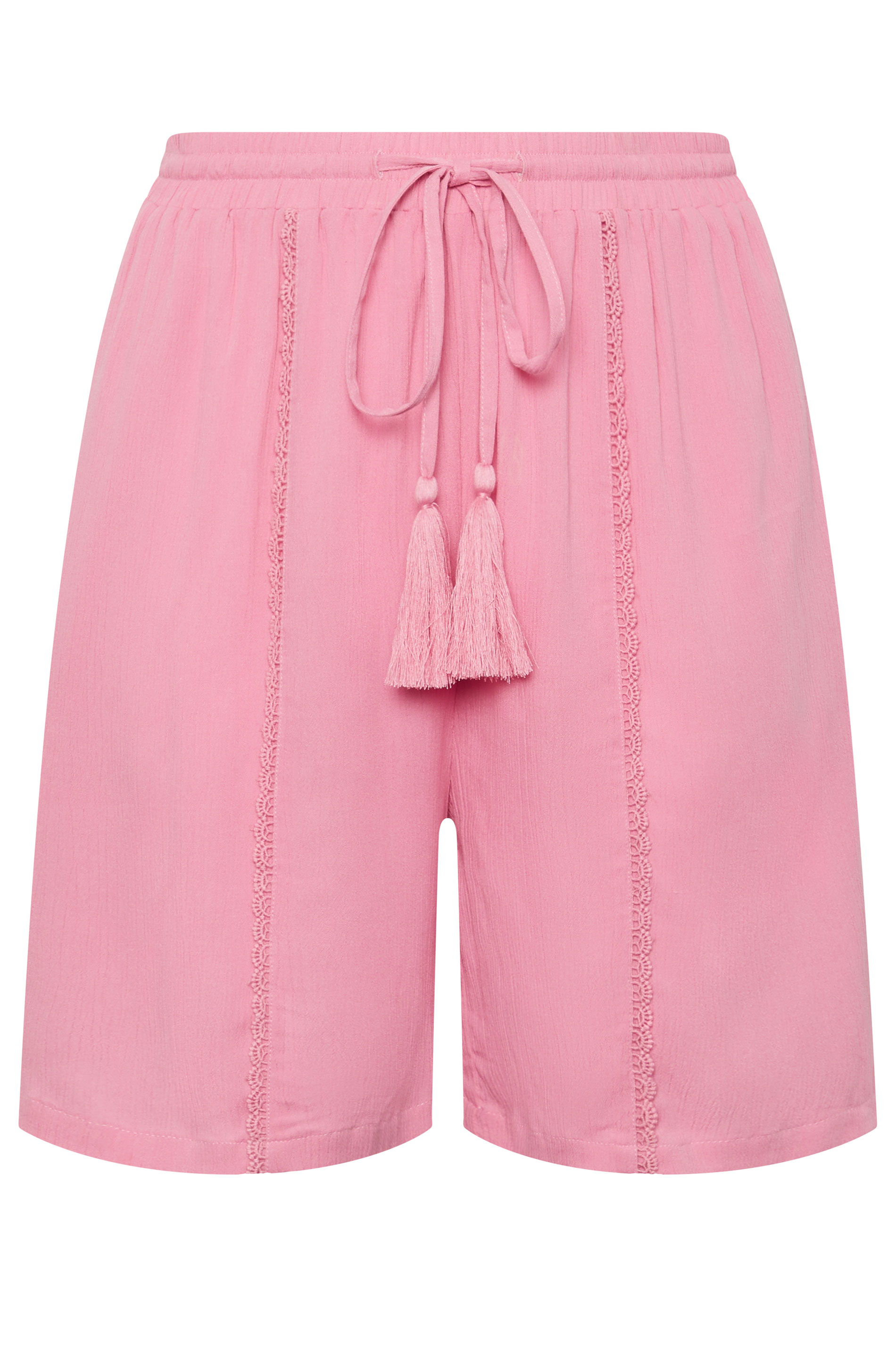 YOURS Plus Size Pink Tassel Shorts | Yours Clothing 5