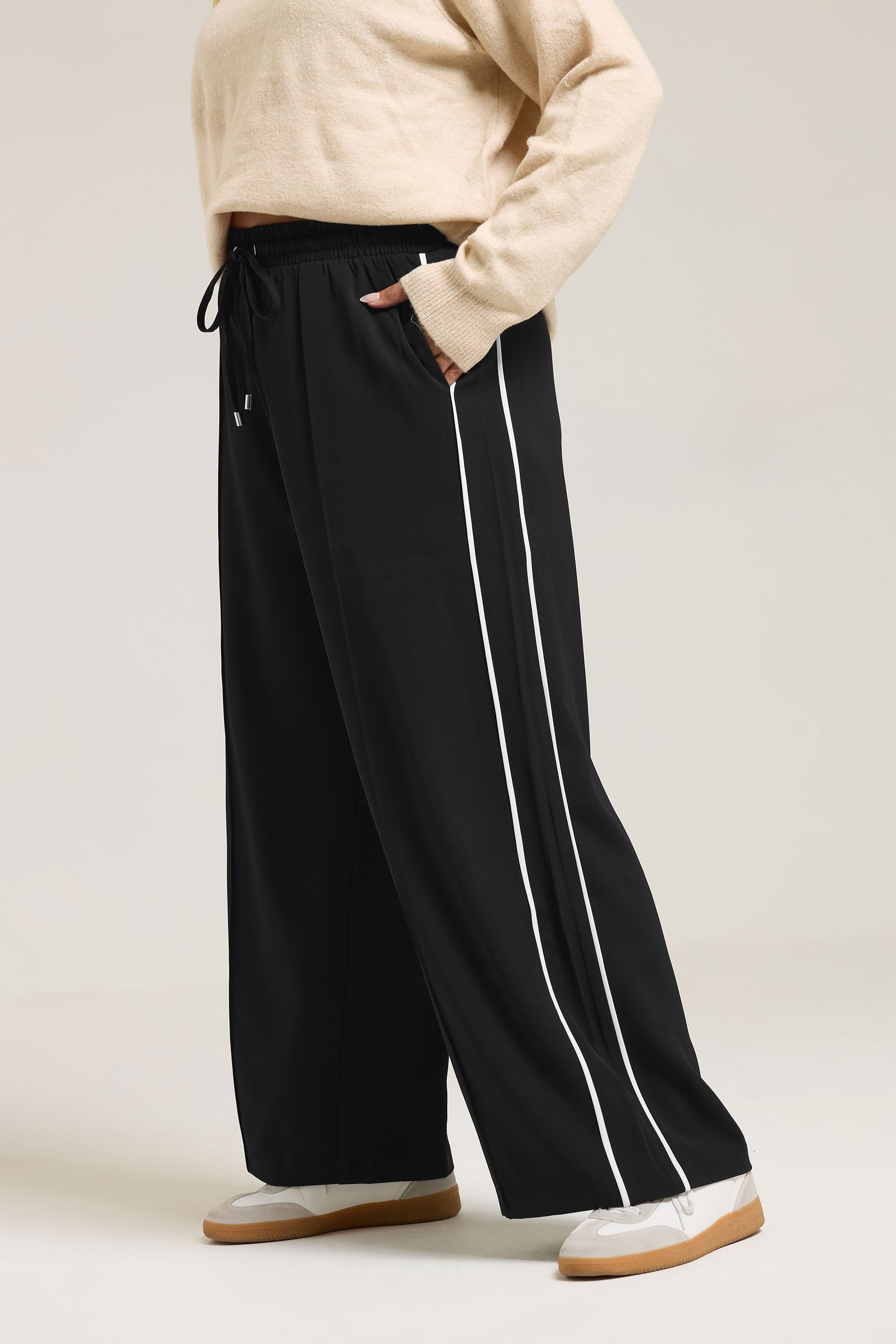 YOURS Plus Size Black Side Stripe Wide Leg Trousers | Yours Clothing 3