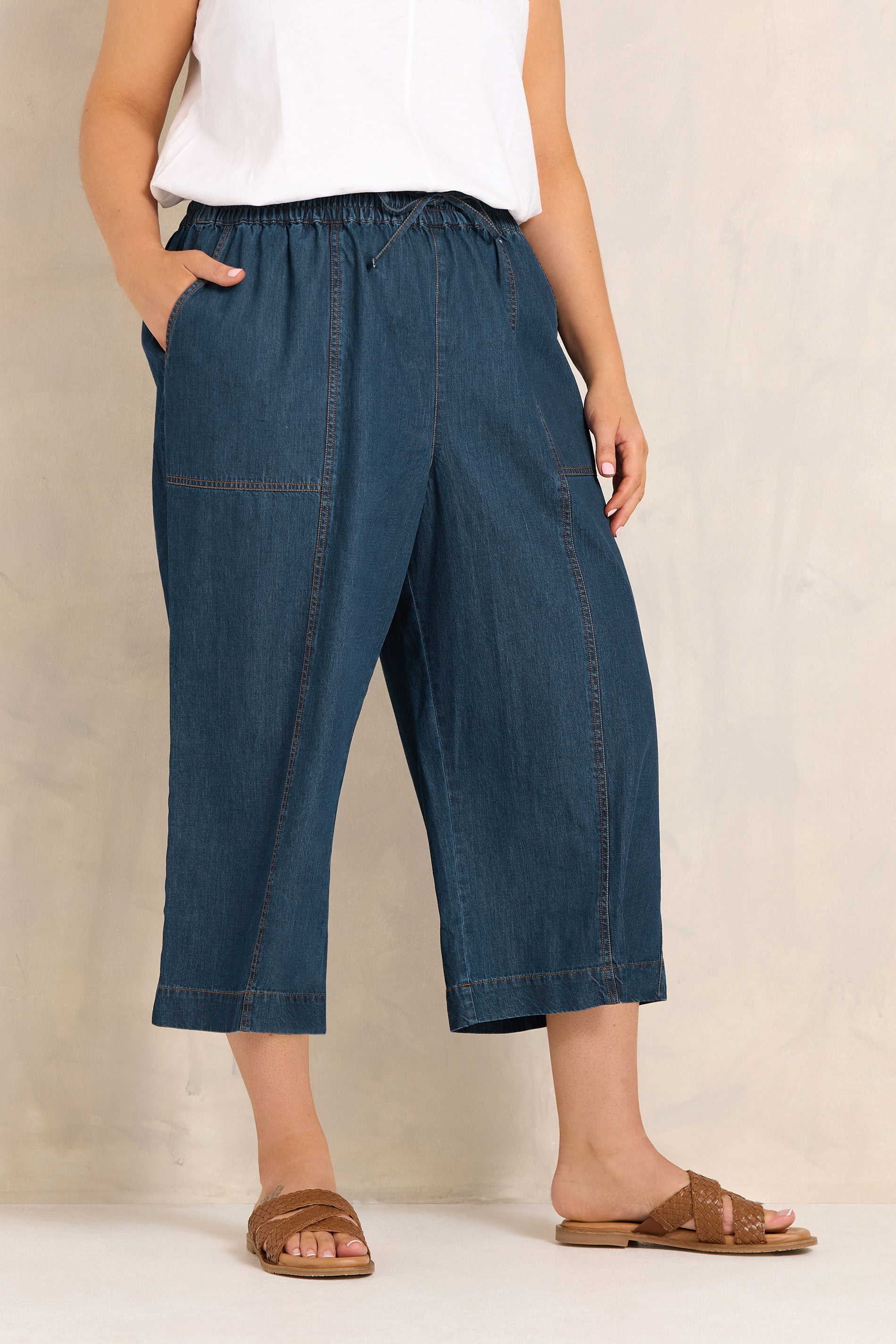 Evans Women's Blue Plus Indigo Cotton Denim Crop Trouser Size 18