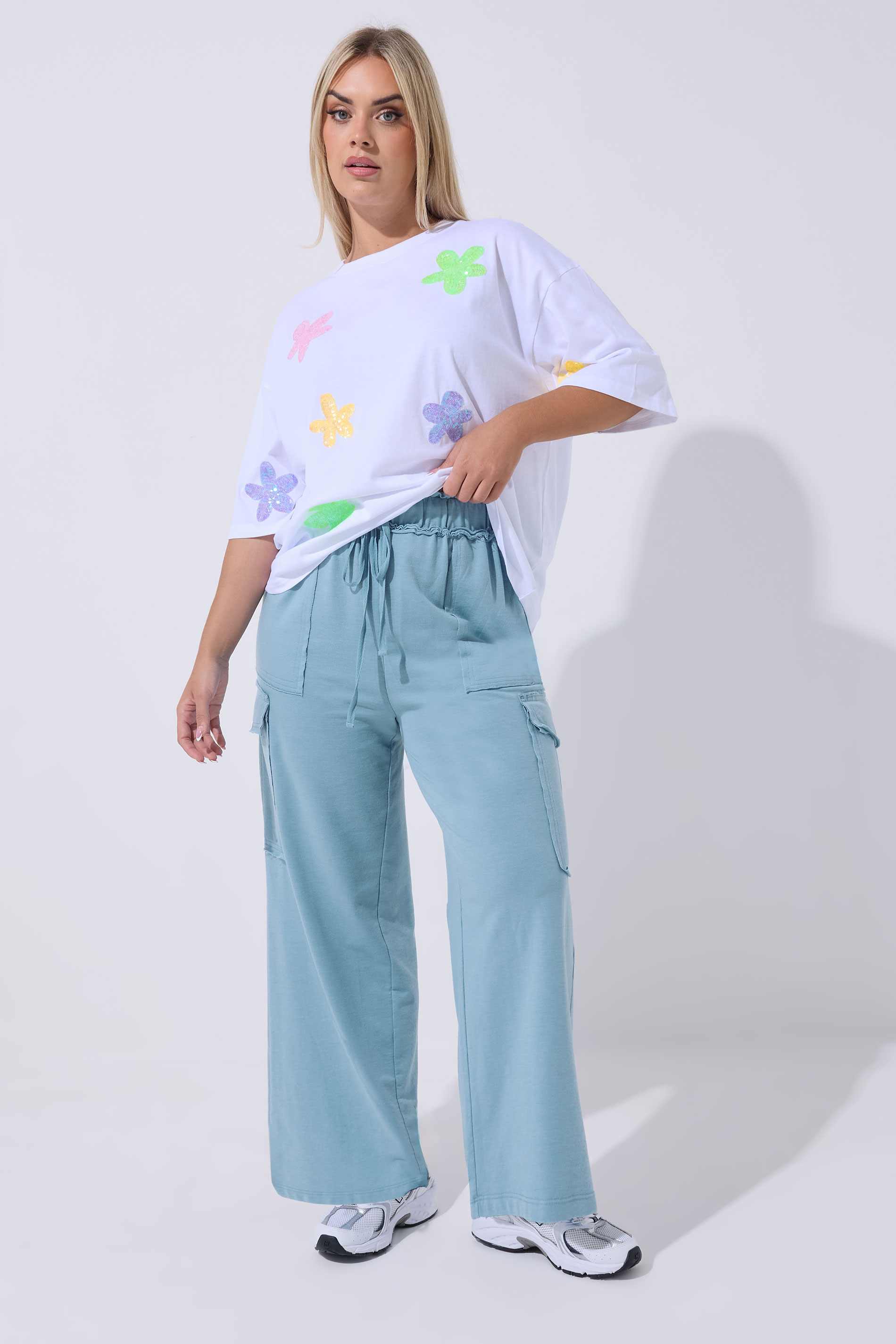 LIMITED COLLECTION Plus Size Blue Washed Cargo Joggers | Yours Clothing 1
