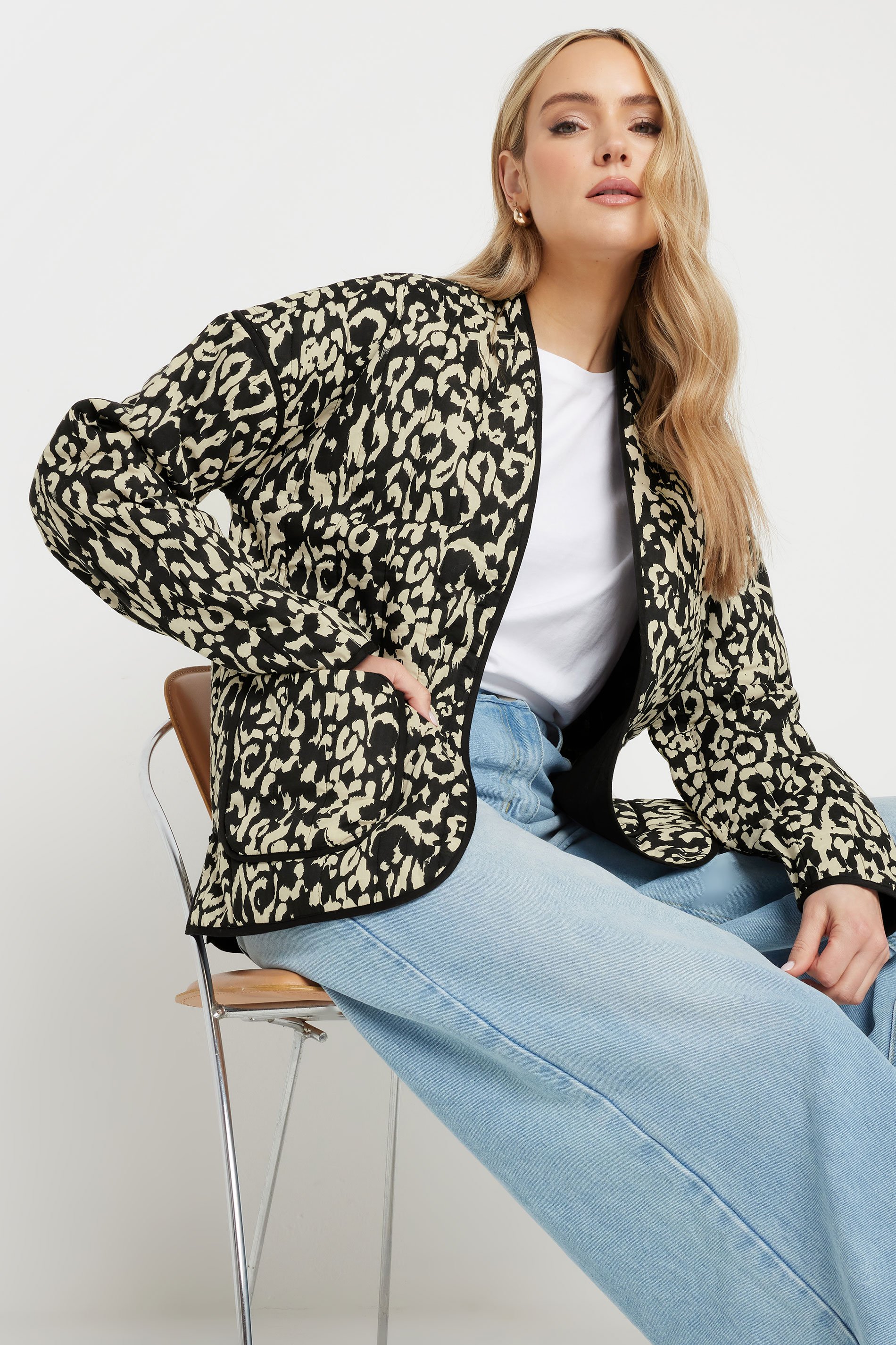 LTS Tall Black Abstract Quilted Jacket | Long Tall Sally 1
