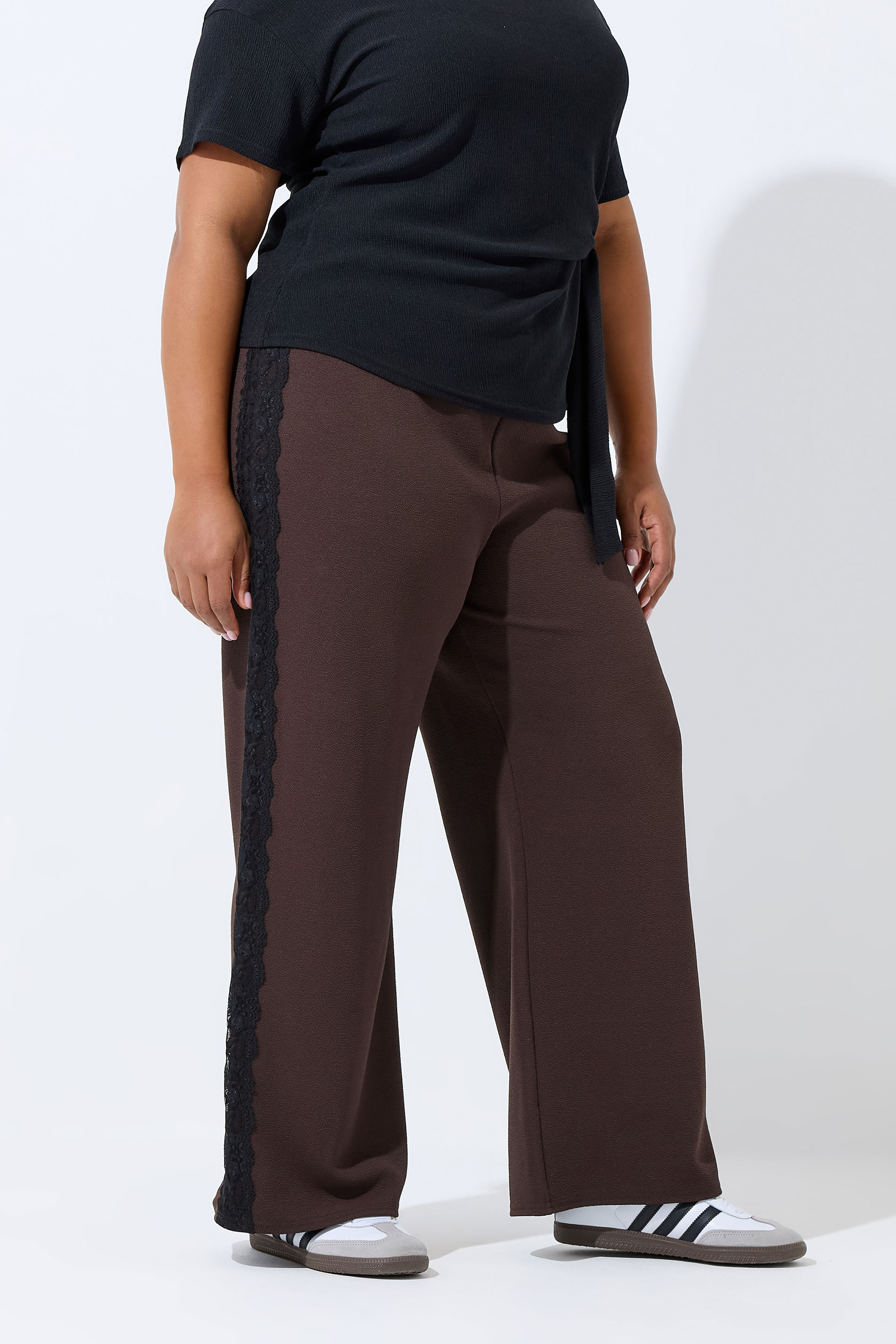 LIMITED COLLECTION Plus Size Chocolate Brown Lace Insert Trousers | Yours Clothing 2
