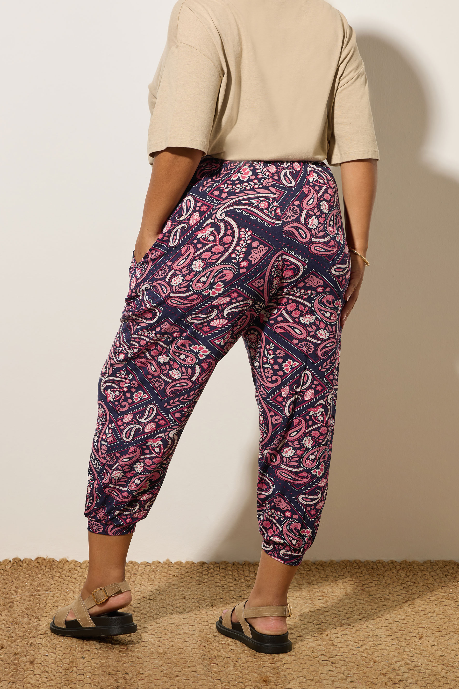YOURS Plus Size Navy Blue Paisley Print Harem Trousers | Yours Clothing 2