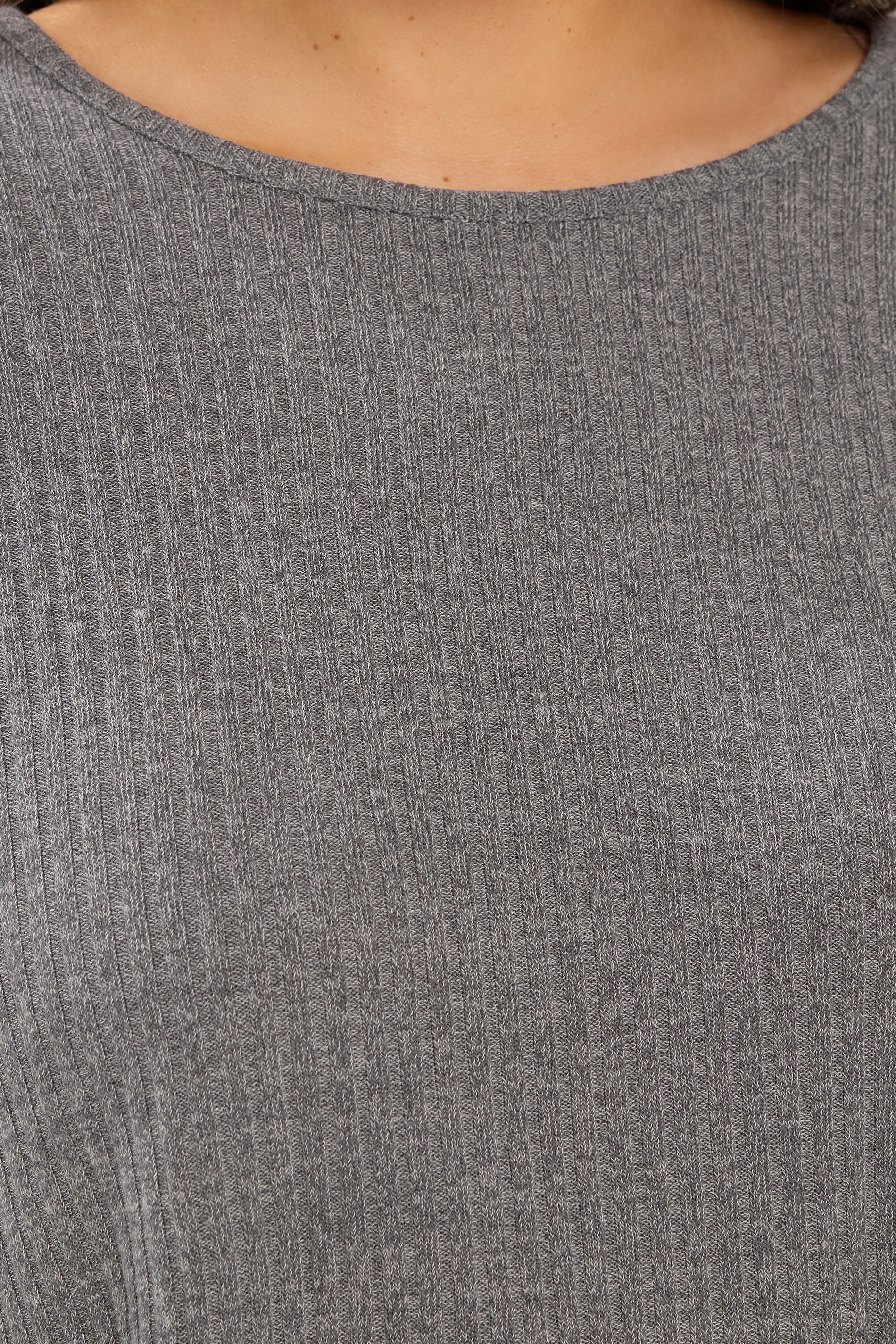 YOURS Plus Size Grey  Soft Touch Ribbed Long Sleeve Top | Yours Clothing 4