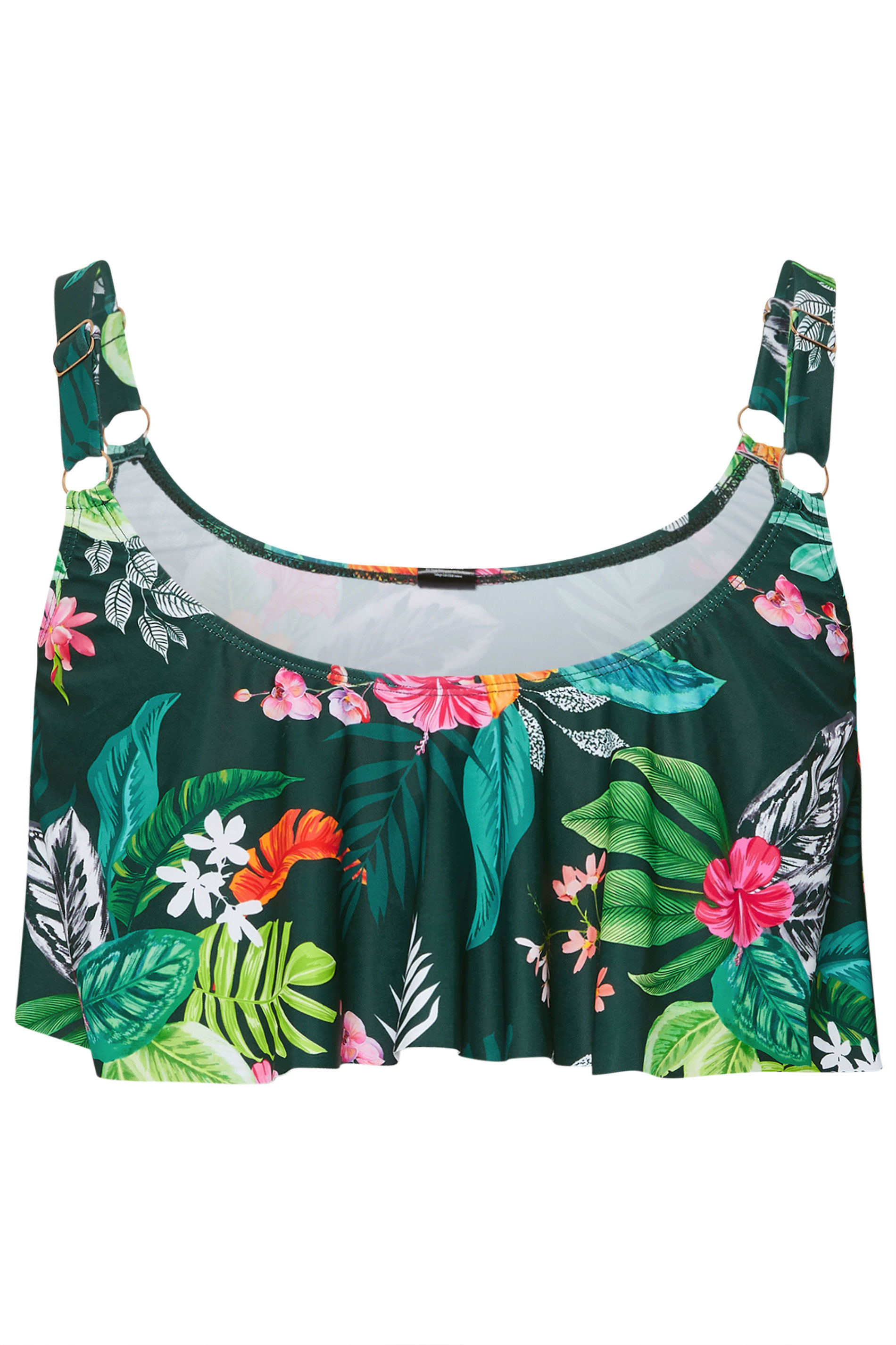 YOURS Plus Size Green Tropical Print Frill Bikini Top | Yours Clothing 8