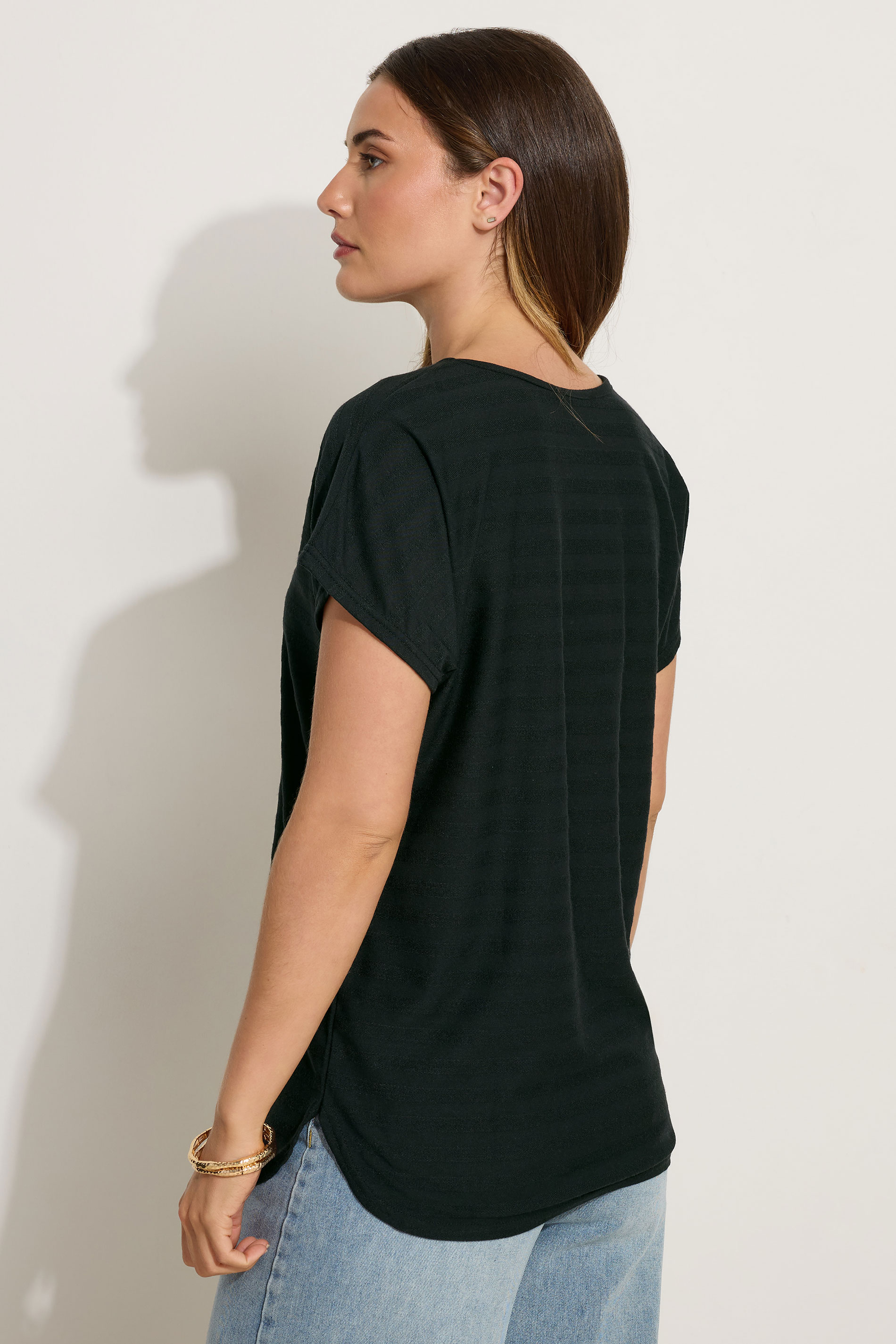 LTS Tall Black Shadow Stripe V-Neck Boxy Top | Long Tall Sally 2