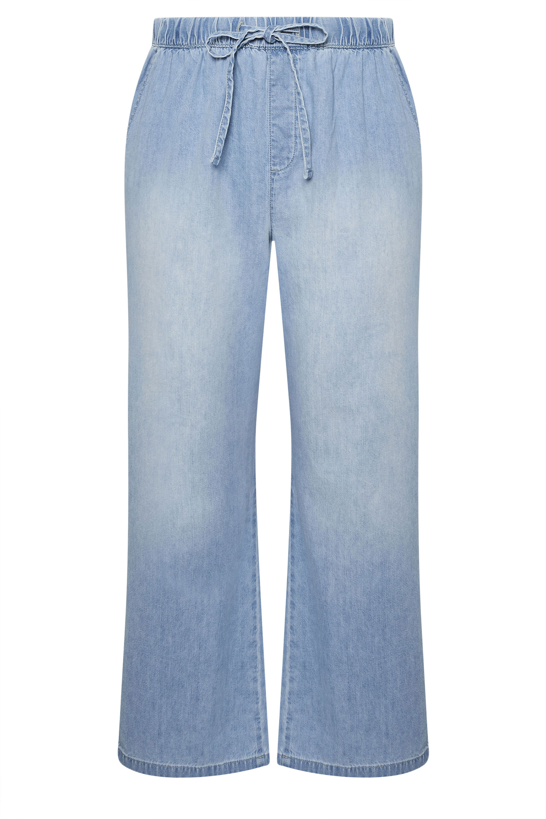YOURS Plus Size Light Blue Drawstring Wide Leg Jeans | Yours Clothing 5