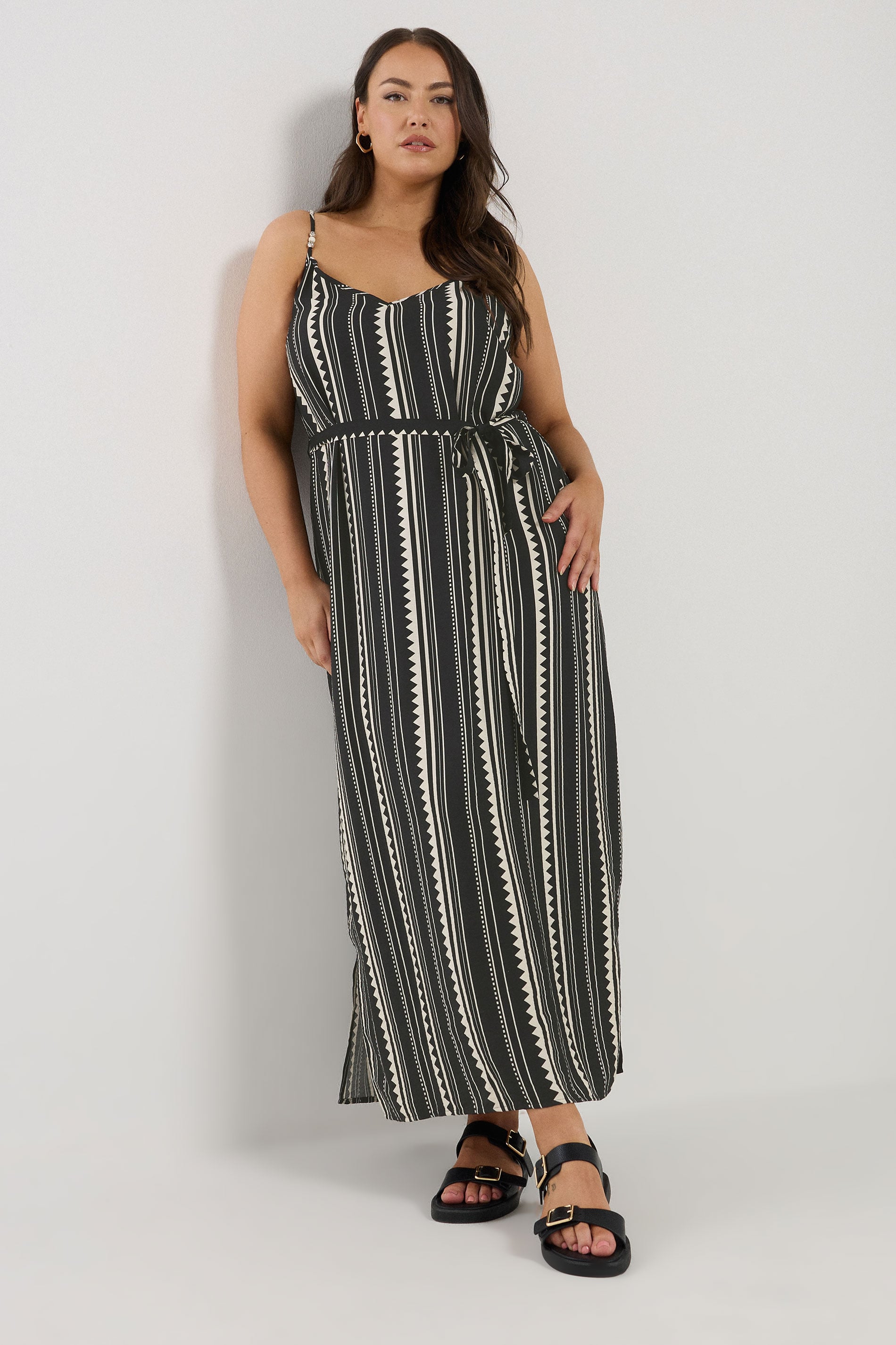 YOURS Plus Size Black Zig Zag Bead Detail Maxi Dress | Yours Clothing 1