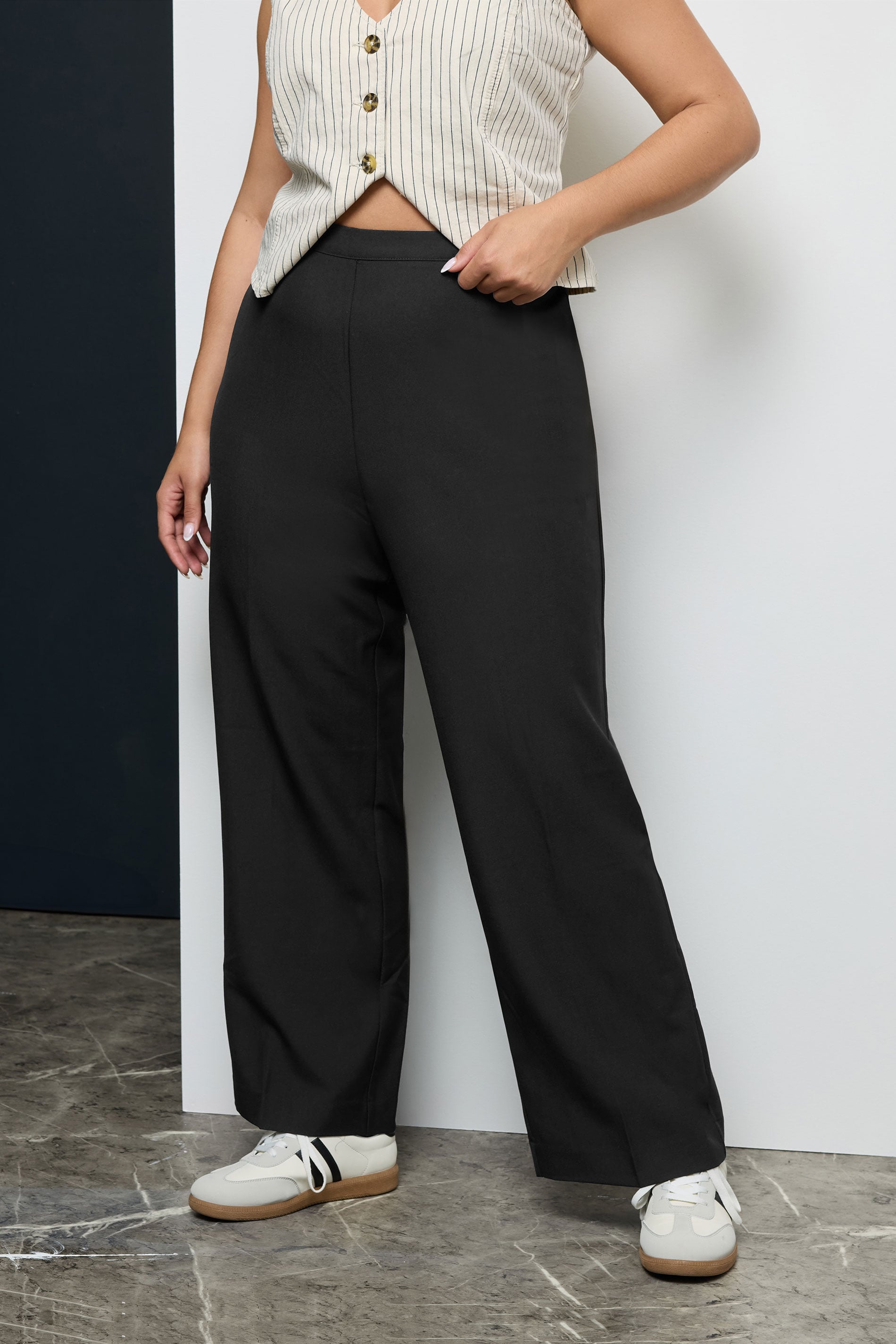 Plus Size Black Elasticated Stretch Straight Leg Trousers | Yours Clothing 3