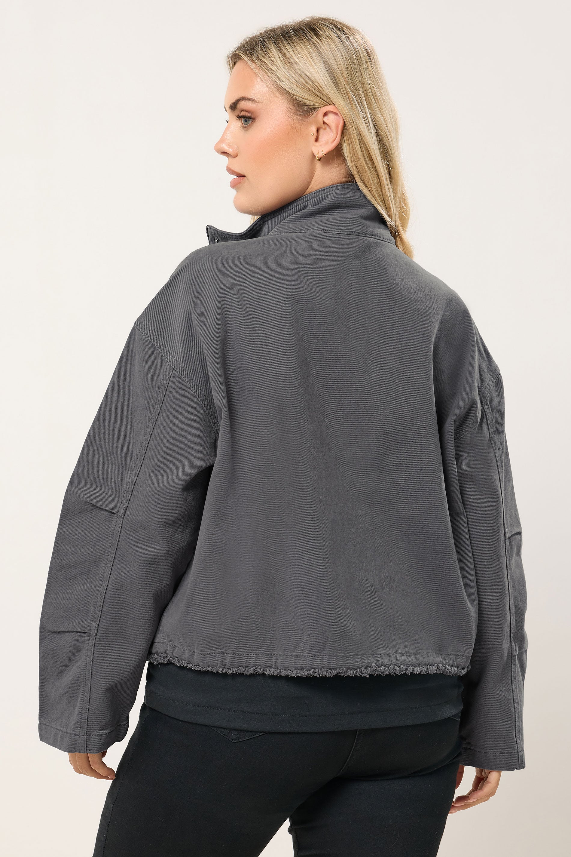 YOURS Plus Size Charcoal Grey Drop Shoulder Twill Jacket | Yours Clothing 2