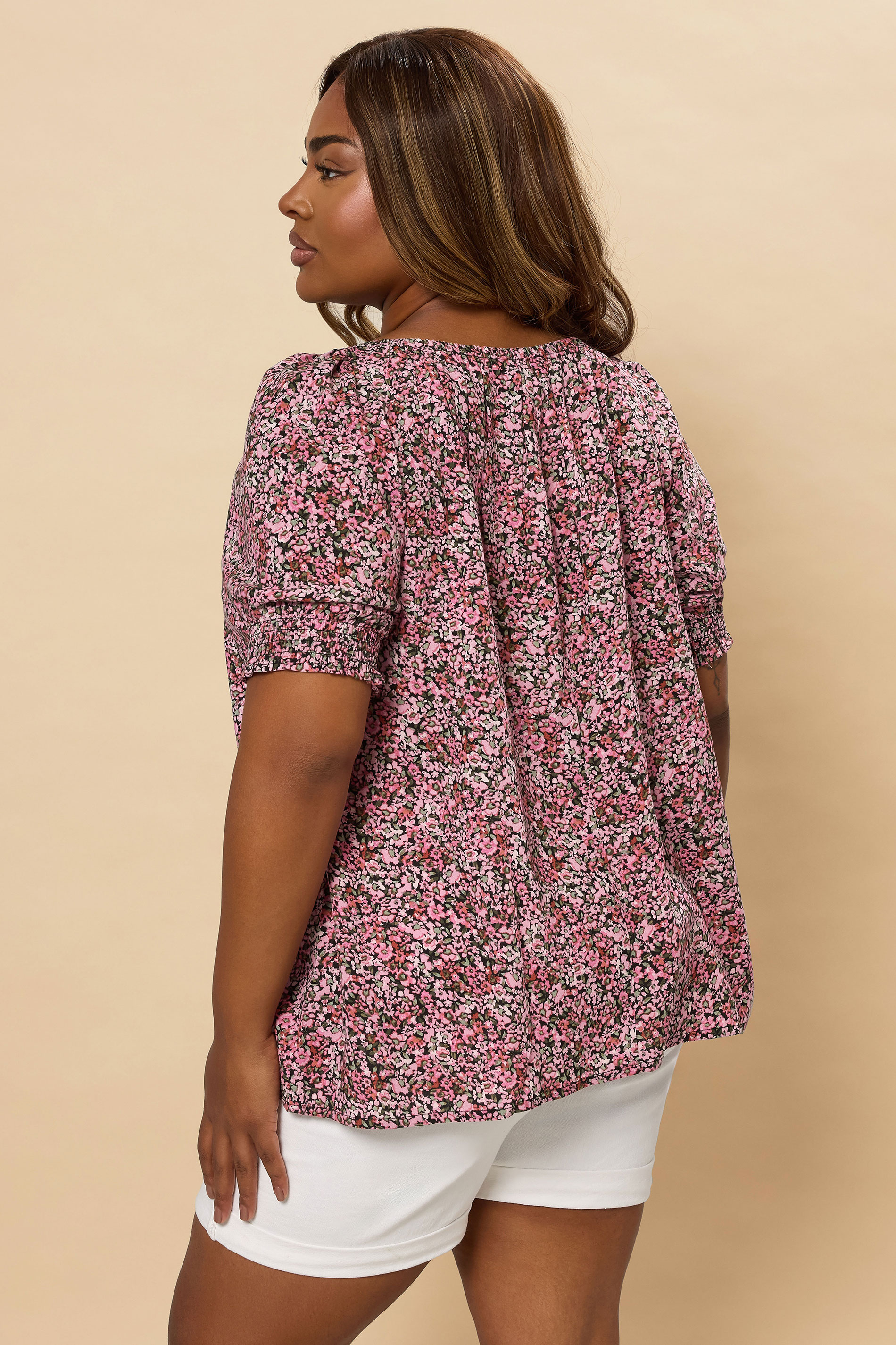 YOURS Plus Size Pink Ditsy Floral Tie Front Top | Yours Clothing 2