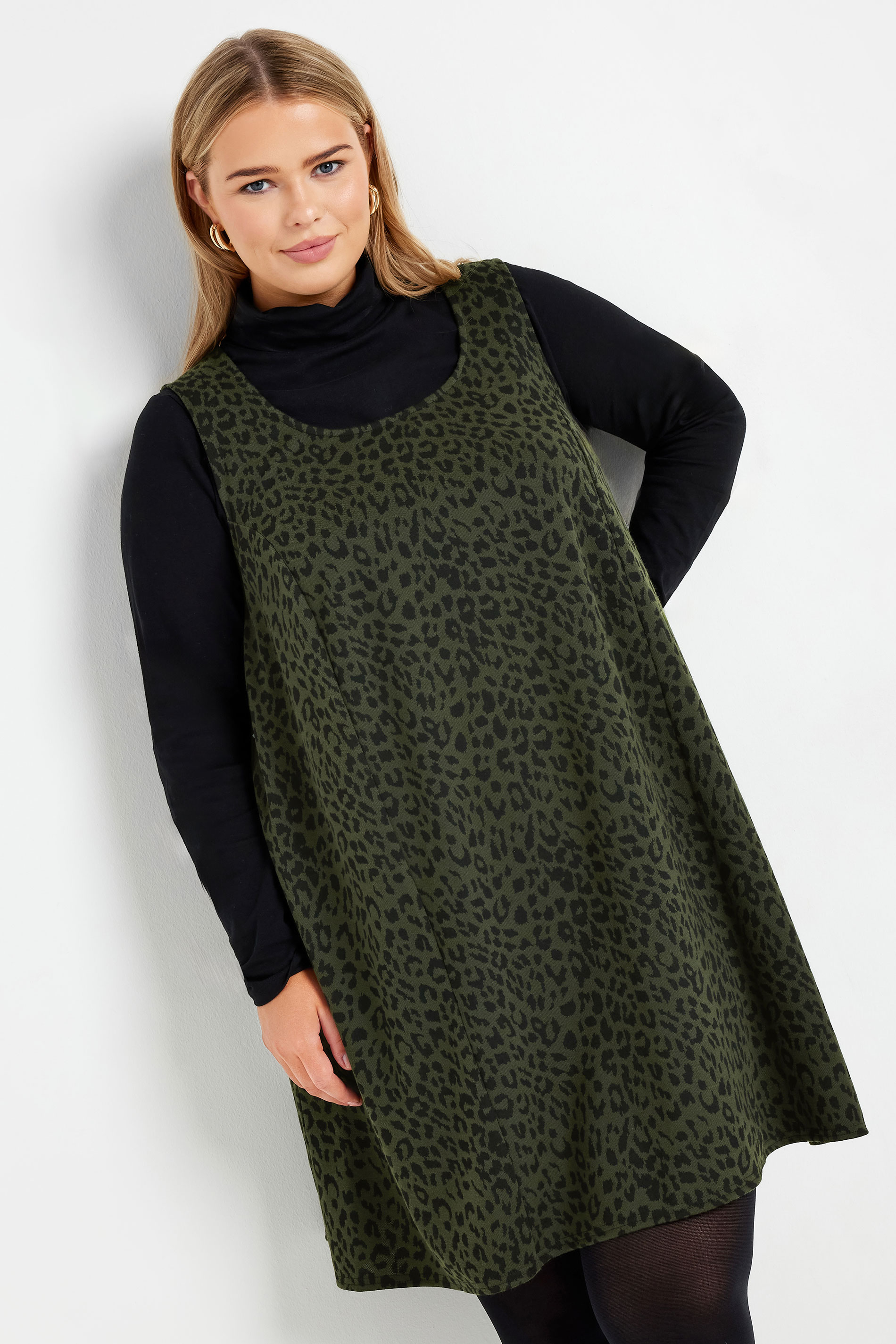 YOURS Plus Size Grey Leopard Print Pinafore Dress | Yours Clothing  3