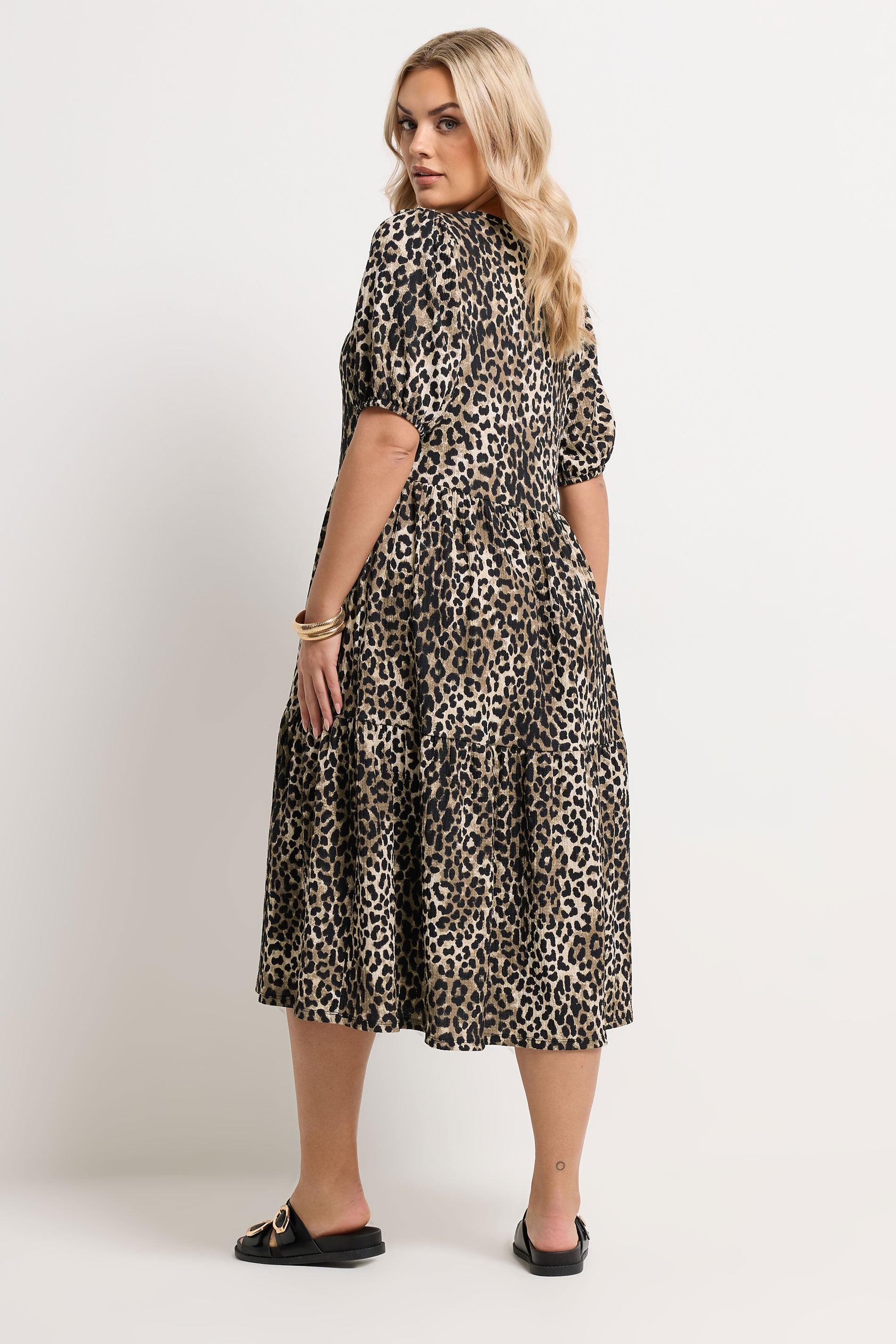 YOURS Plus Size Natural Brown Leopard Tiered Midi Dress | Yours Clothing 4
