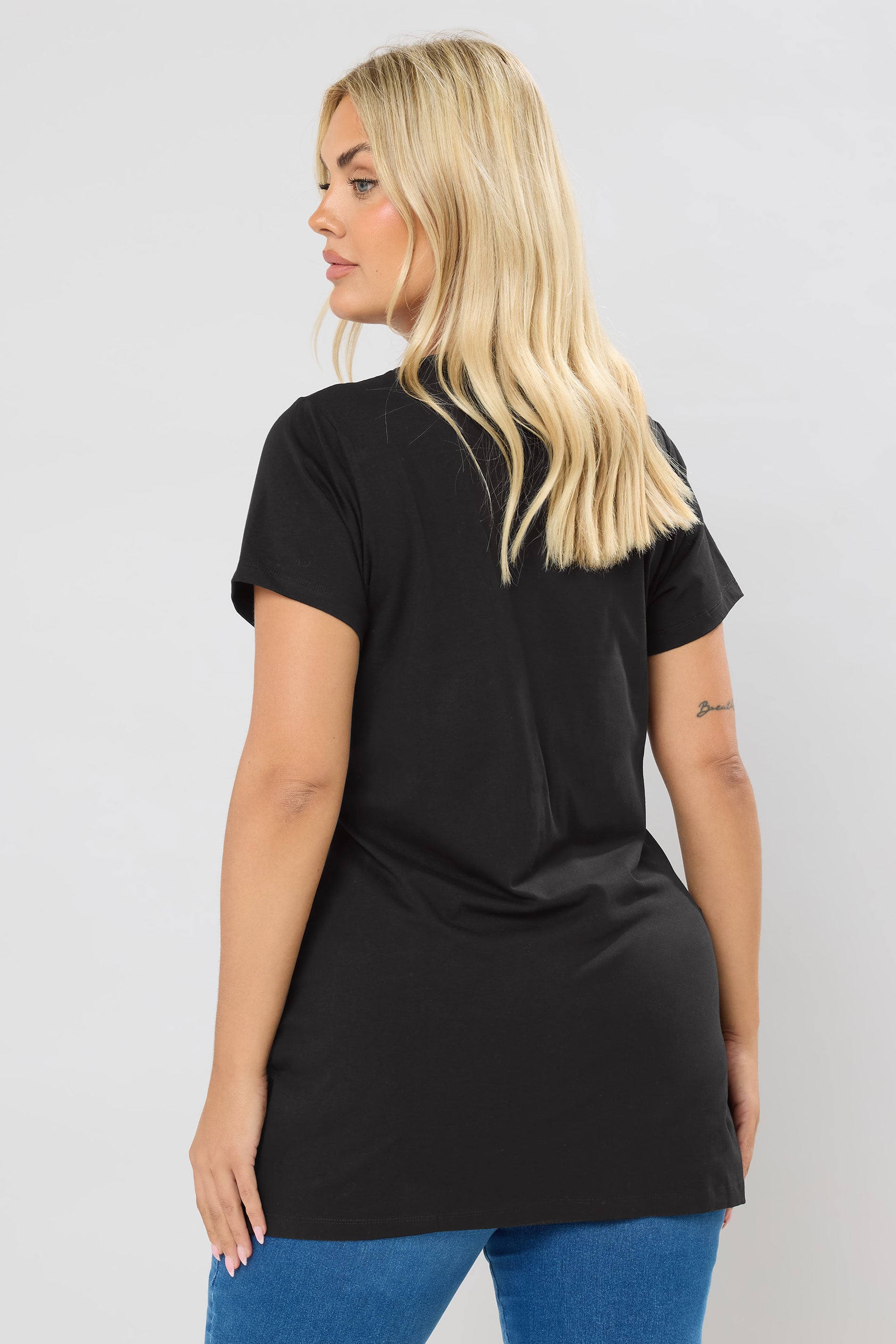 Plus Size Black Longline T-Shirt | Yours Clothing 2