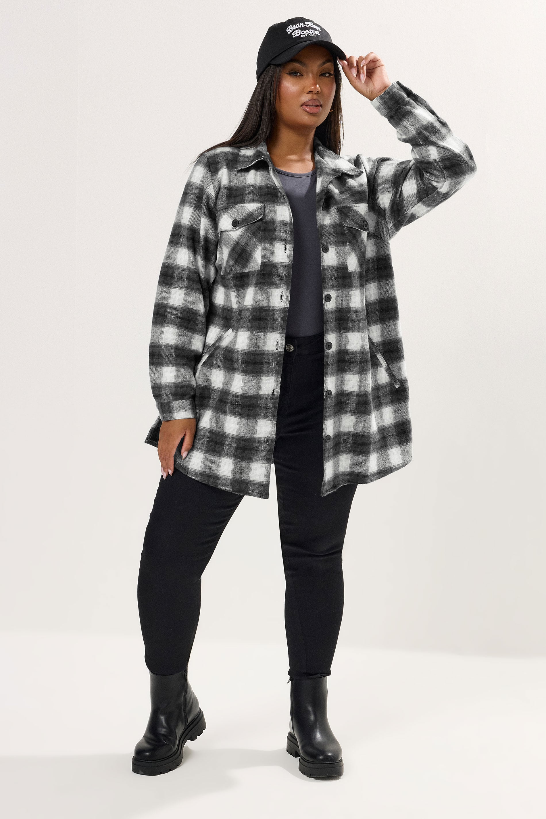 YOURS Plus Size Black & White Check Shacket | Yours Clothing 1
