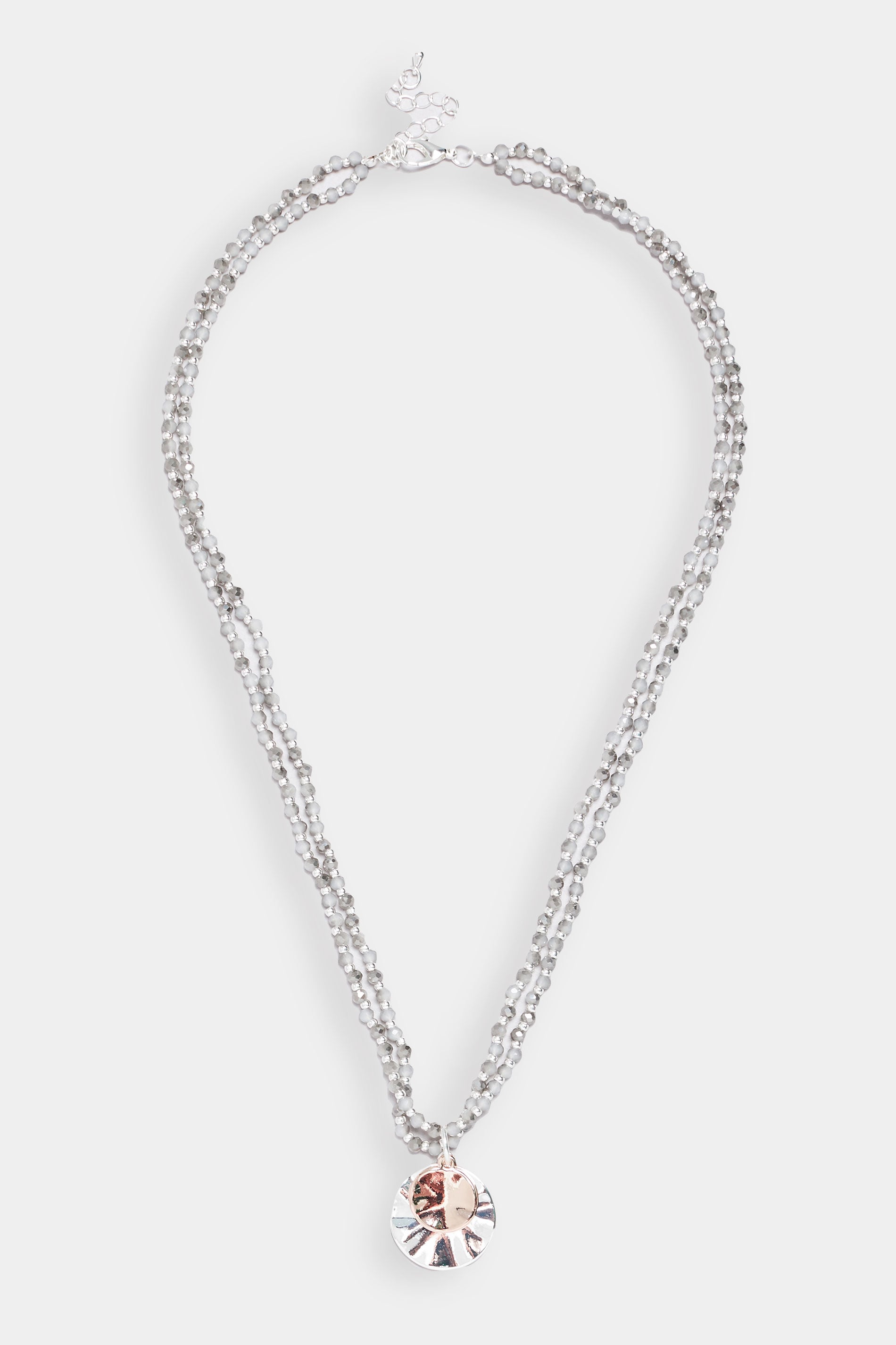 Silver Tone Double Beaded Chain Pendant Necklace | Yours Clothing 3