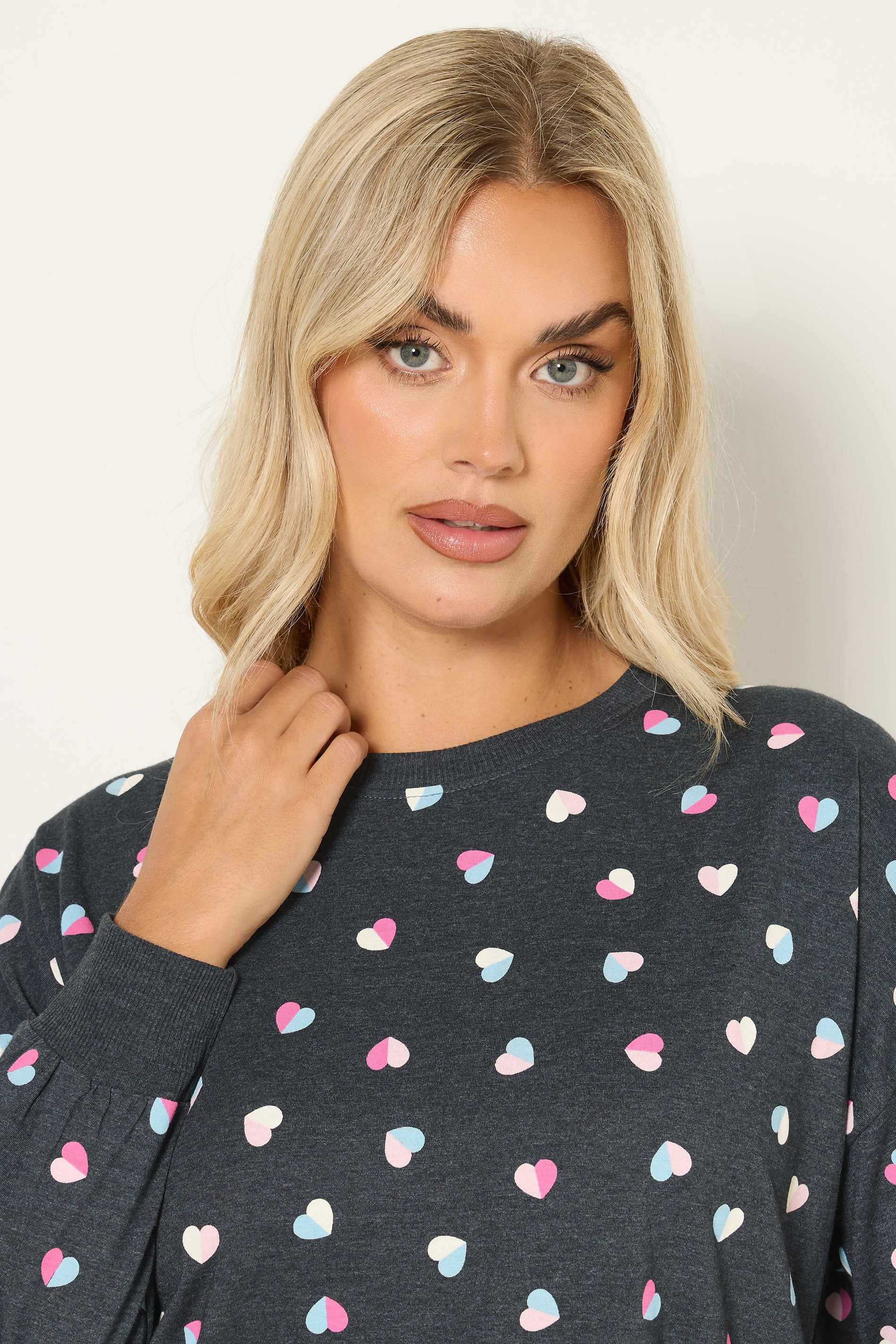 YOURS Plus Size Grey Heart Long Sleeve Nightdress | Yours Clothing 4