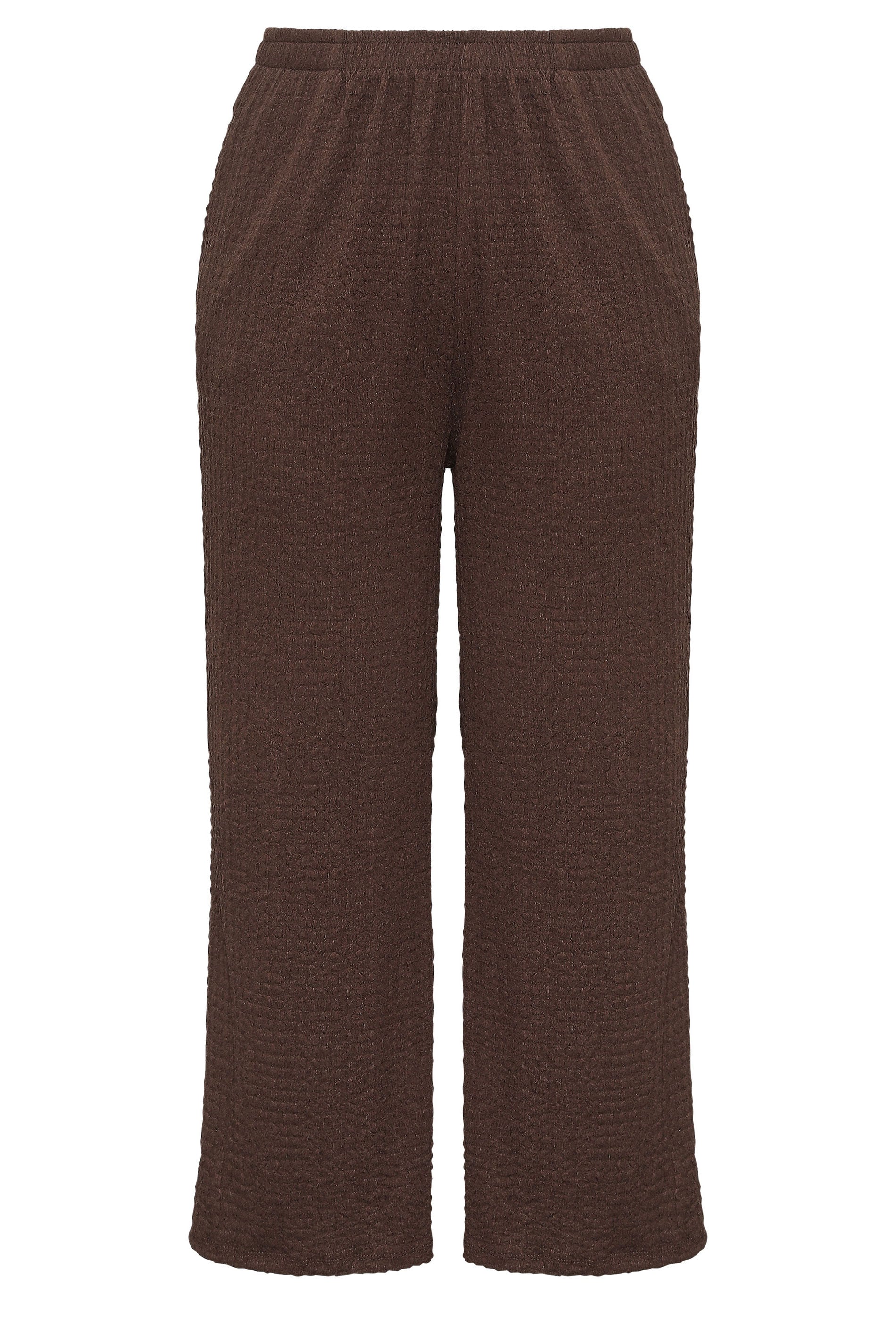 YOURS Plus Size Chocolate Brown Bubble Textured Wide Leg Trousers | Yours Clothing 5