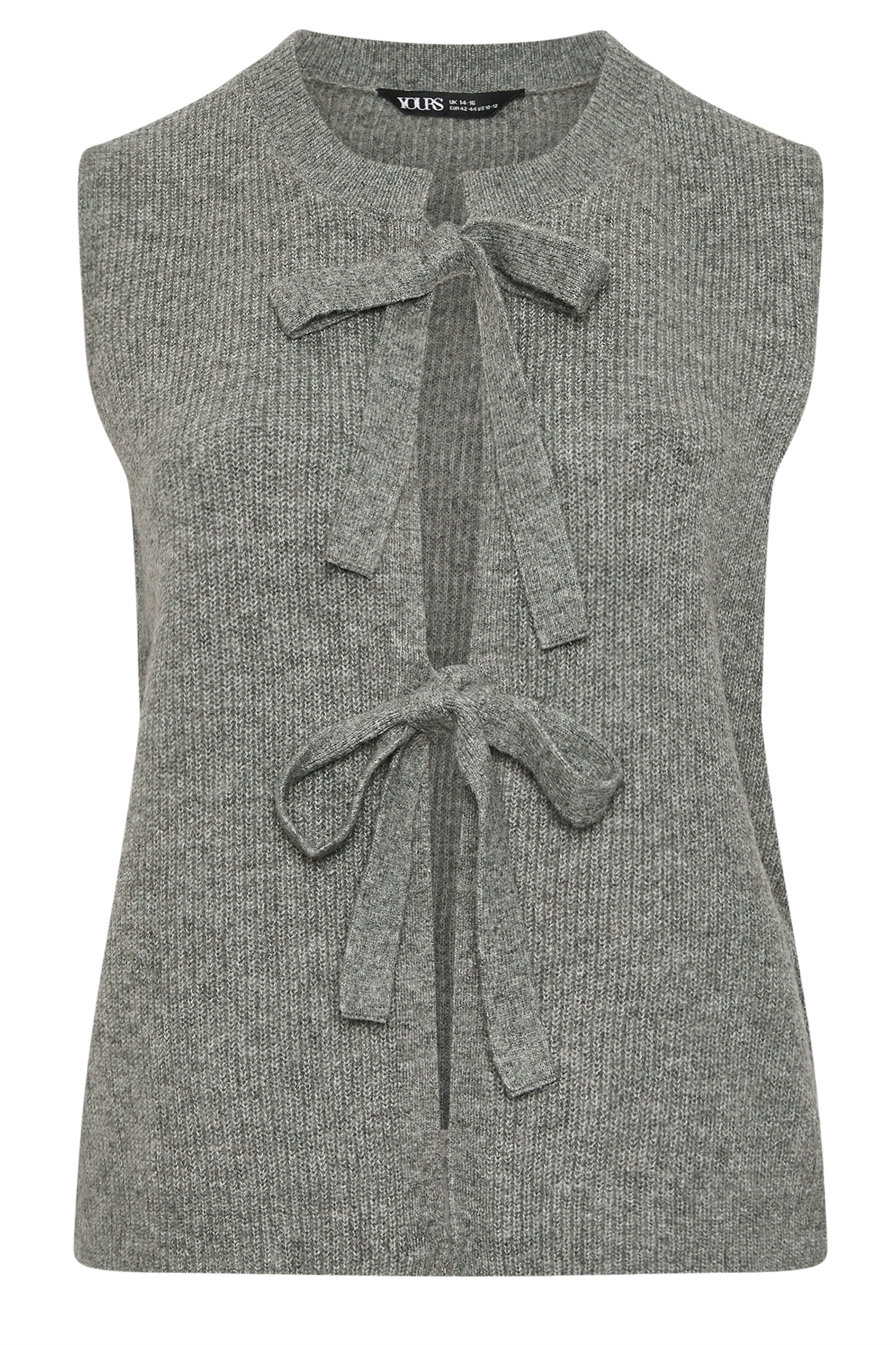 YOURS Plus Size Dark Grey Double Tie Knitted Vest Top | Yours Clothing 5
