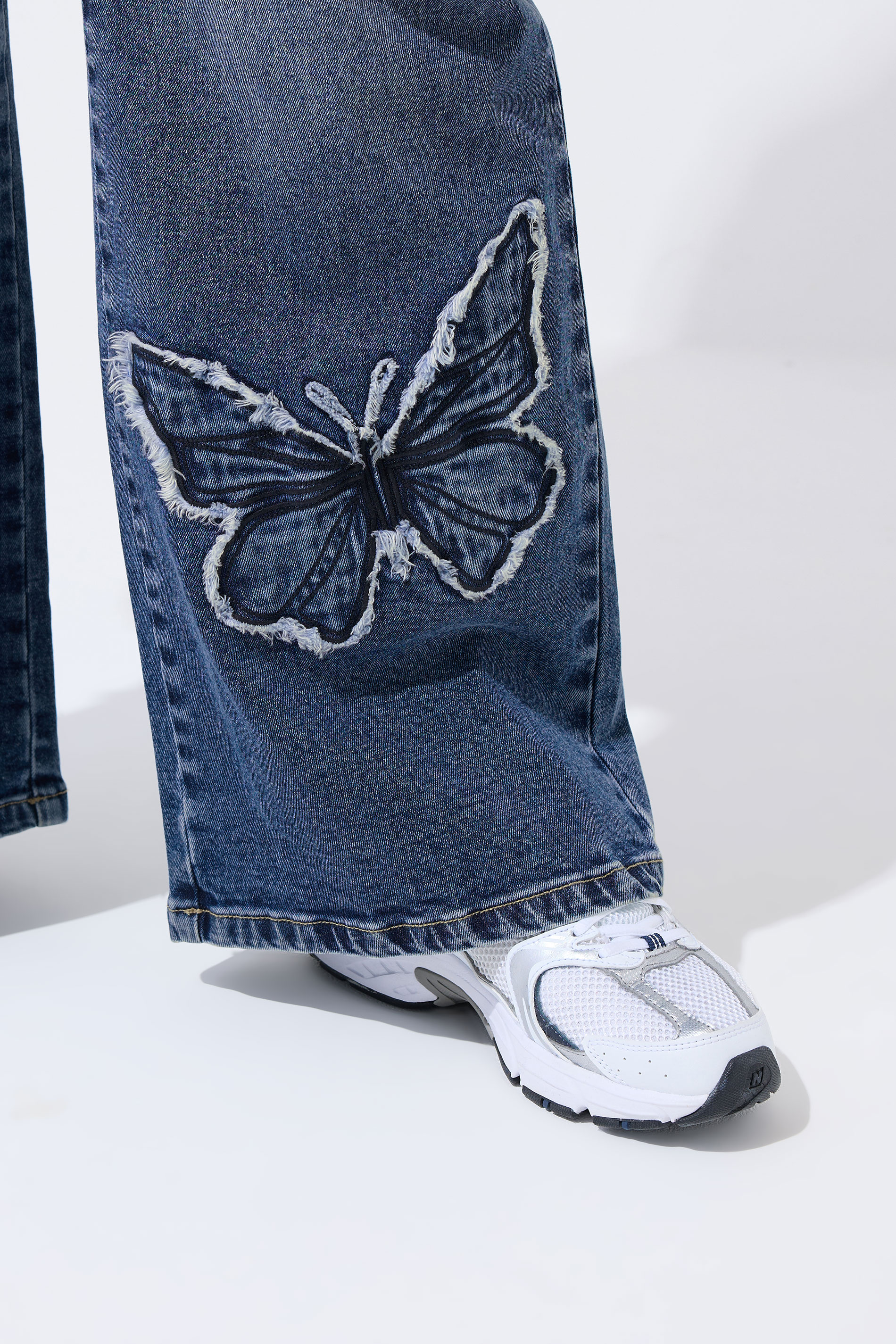 LIMITED COLLECTION Plus Size Indigo Blue Denim Butterfly Embroidered Jeans | Yours Clothing 4