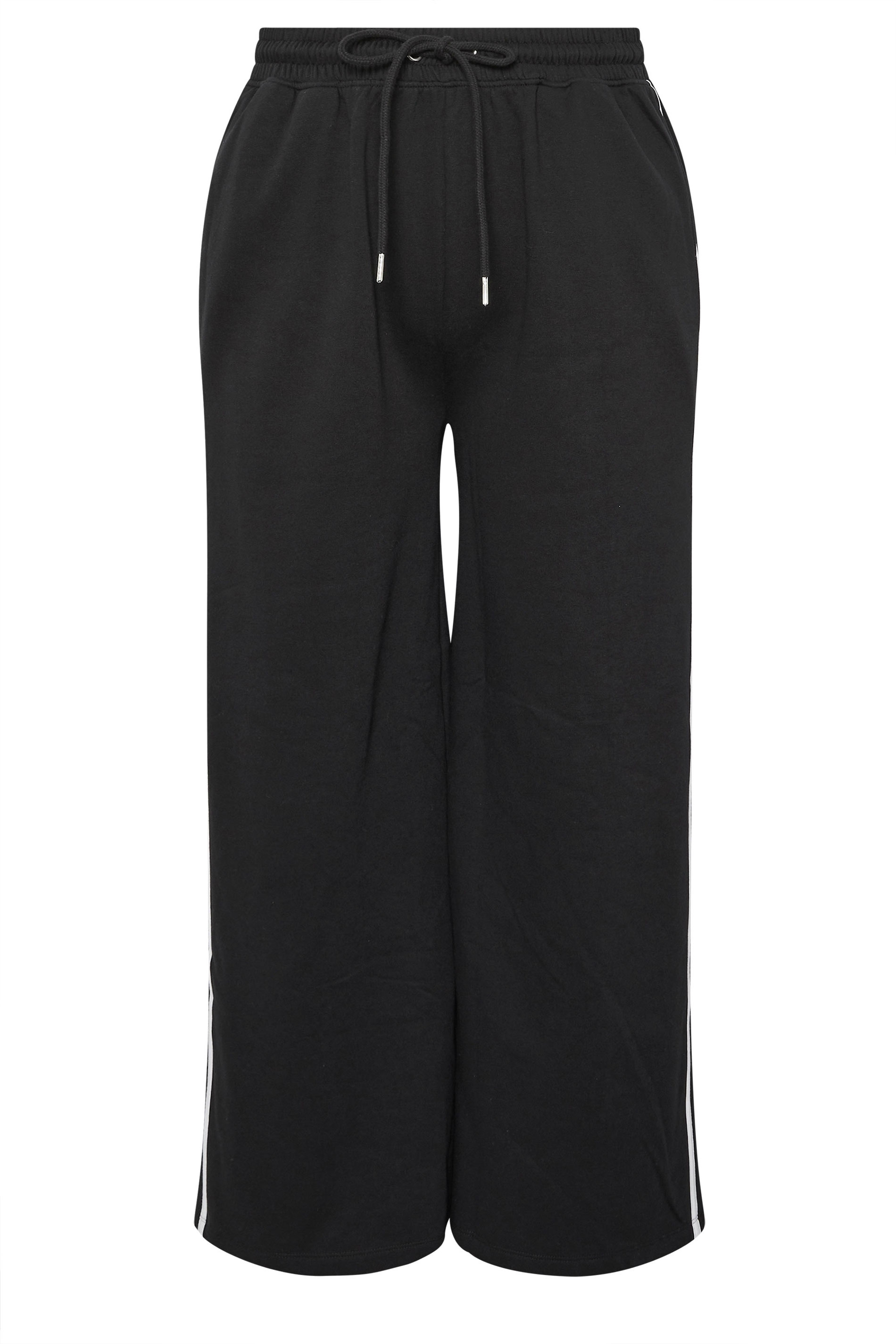 YOURS Plus Size Black Wide Leg Side Stripe Joggers | Yours Clothing 7