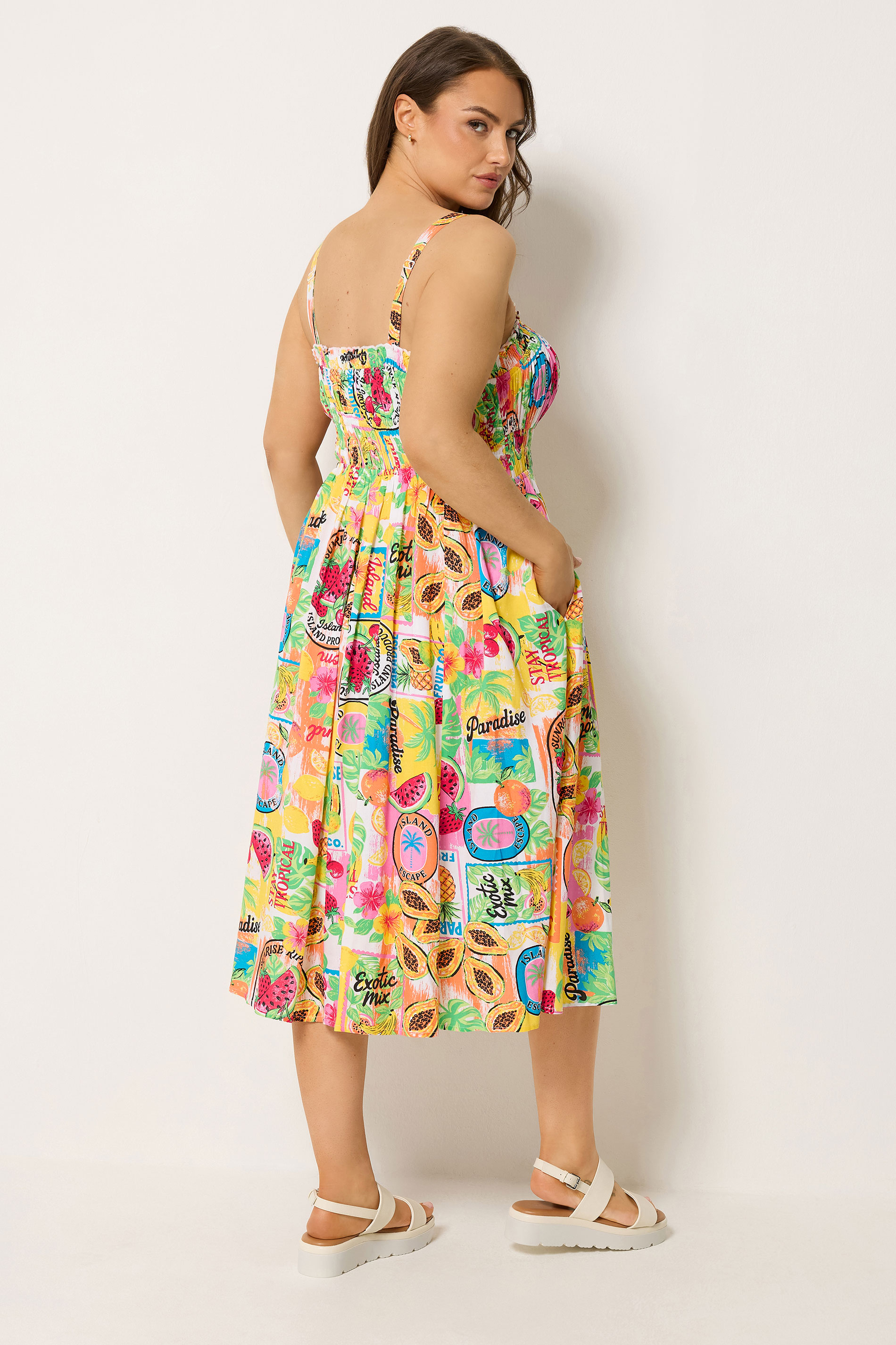 YOURS Plus Size White Fruit Print Midi Dress | Yours Clothing 4
