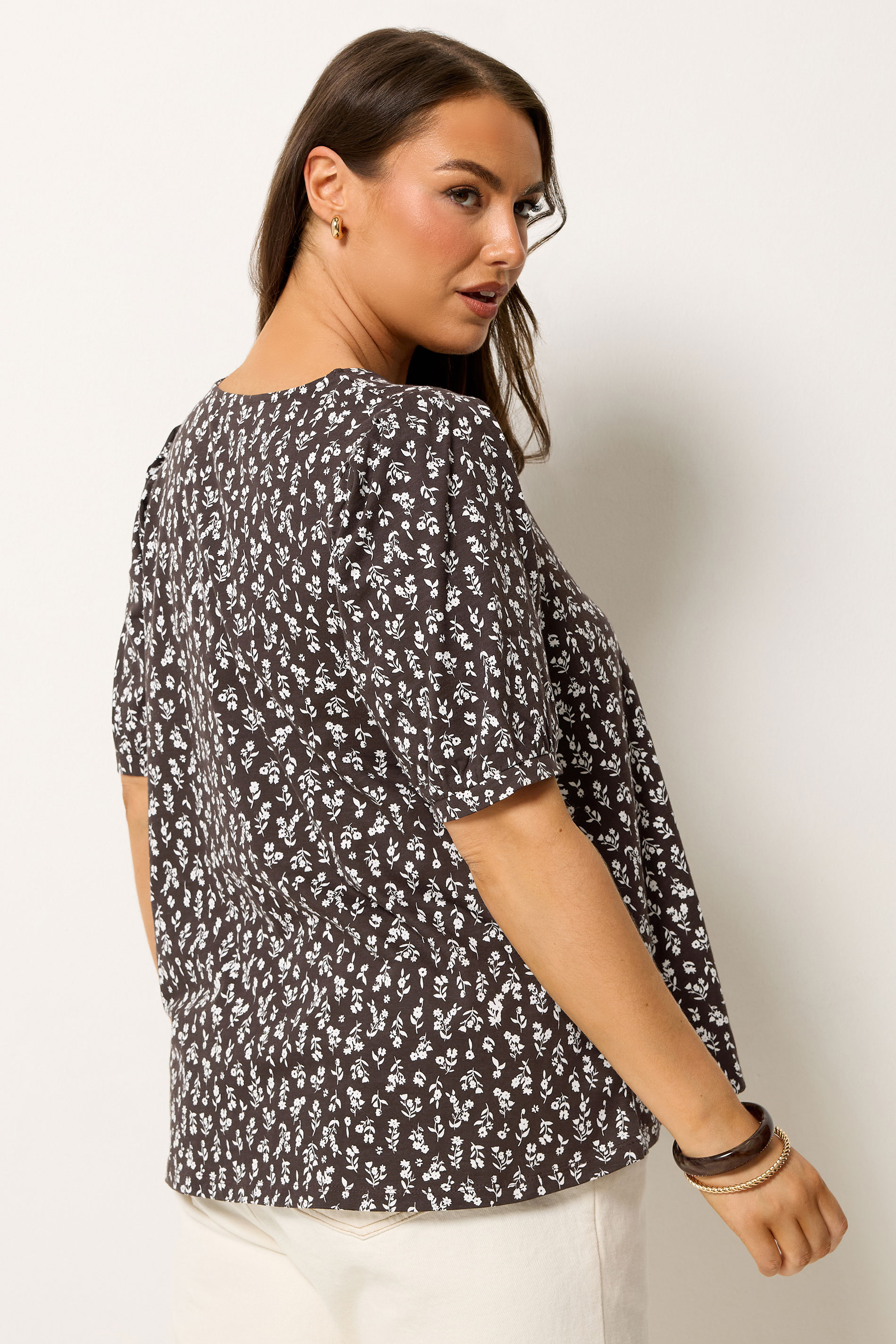 YOURS Plus Size Chocolate Brown Floral Button Front Top | Yours Clothing 2