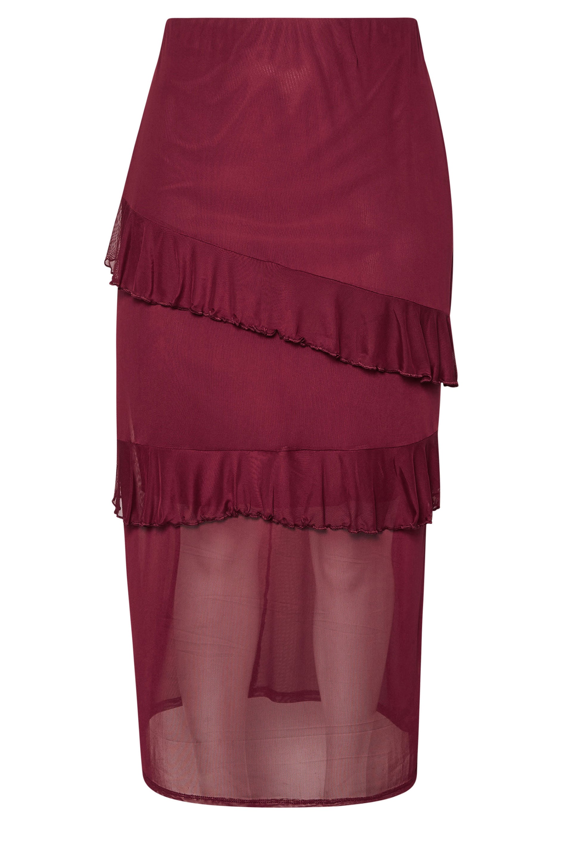 LIMITED COLLECTION Plus Size Burgundy Red Frill Mesh Skirt | Yours Clothing 5