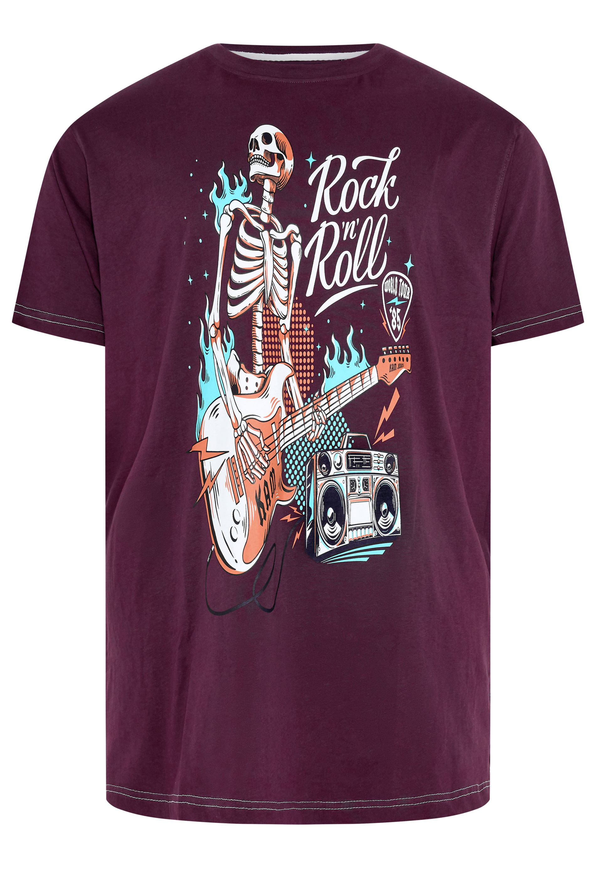 KAM Big & Tall Purple Rock N Roll Skeleton Print T-Shirt | BadRhino 2