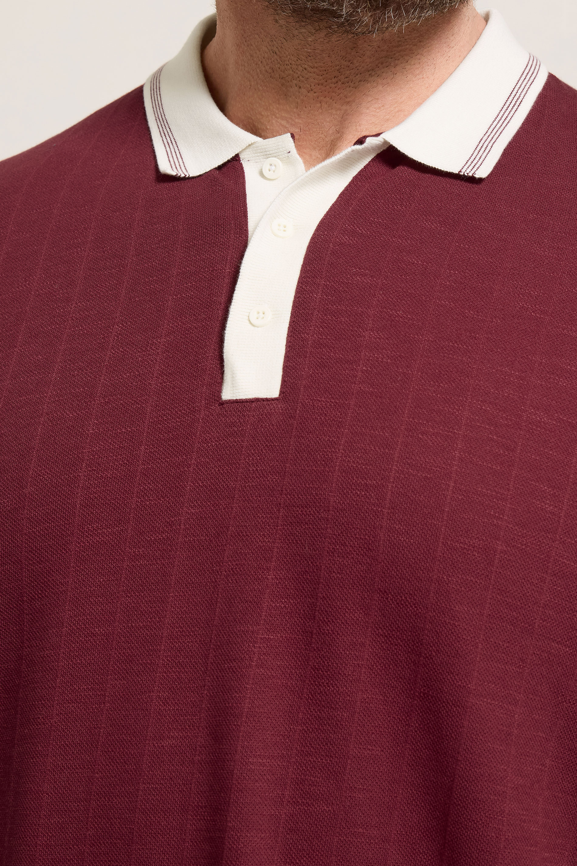 BadRhino Big & Tall Wine Red Mini Check Tipped Polo Shirt | BadRhino 4