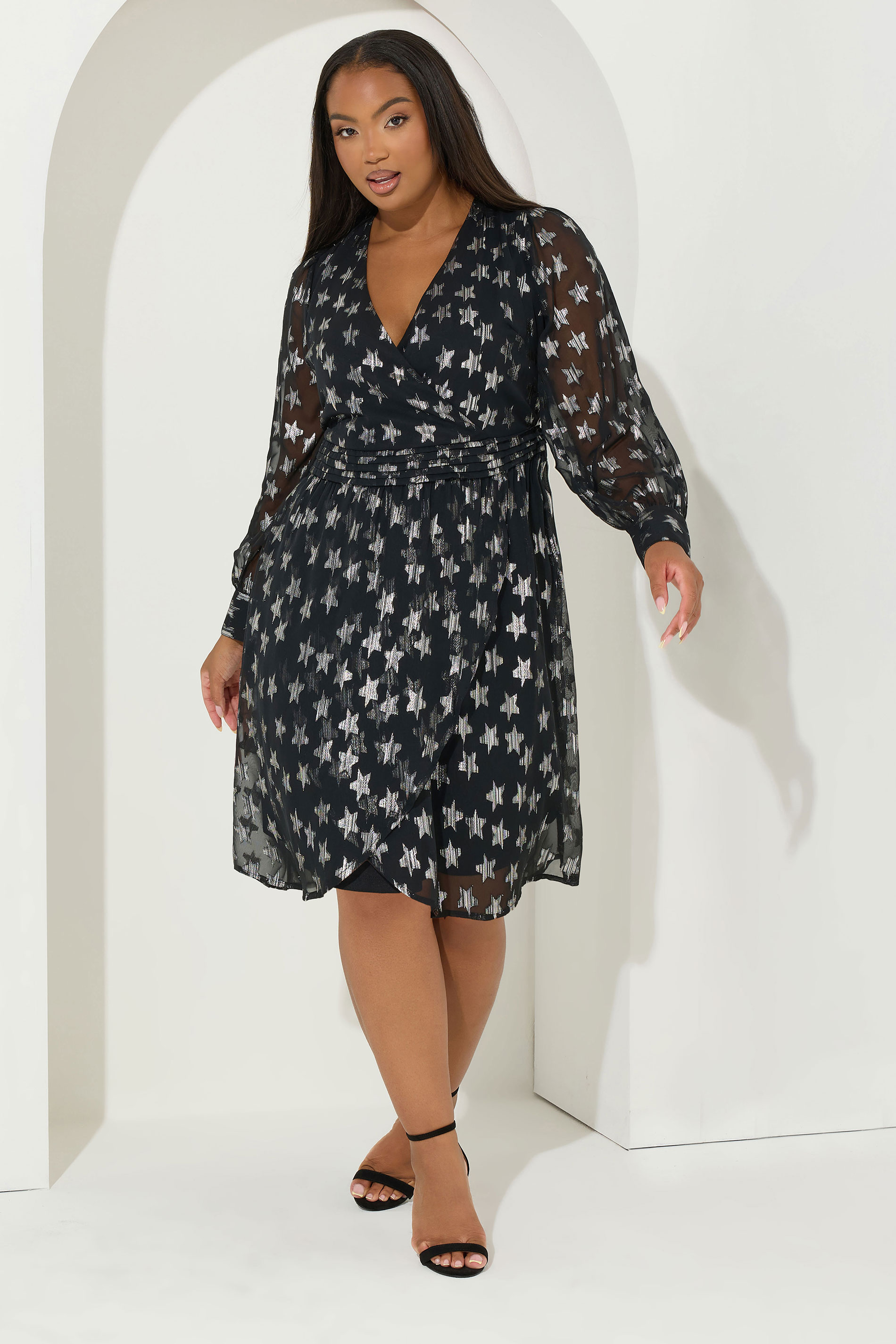 YOURS Plus Size Black Metallic Star Mini Dress | Yours Clothing 2